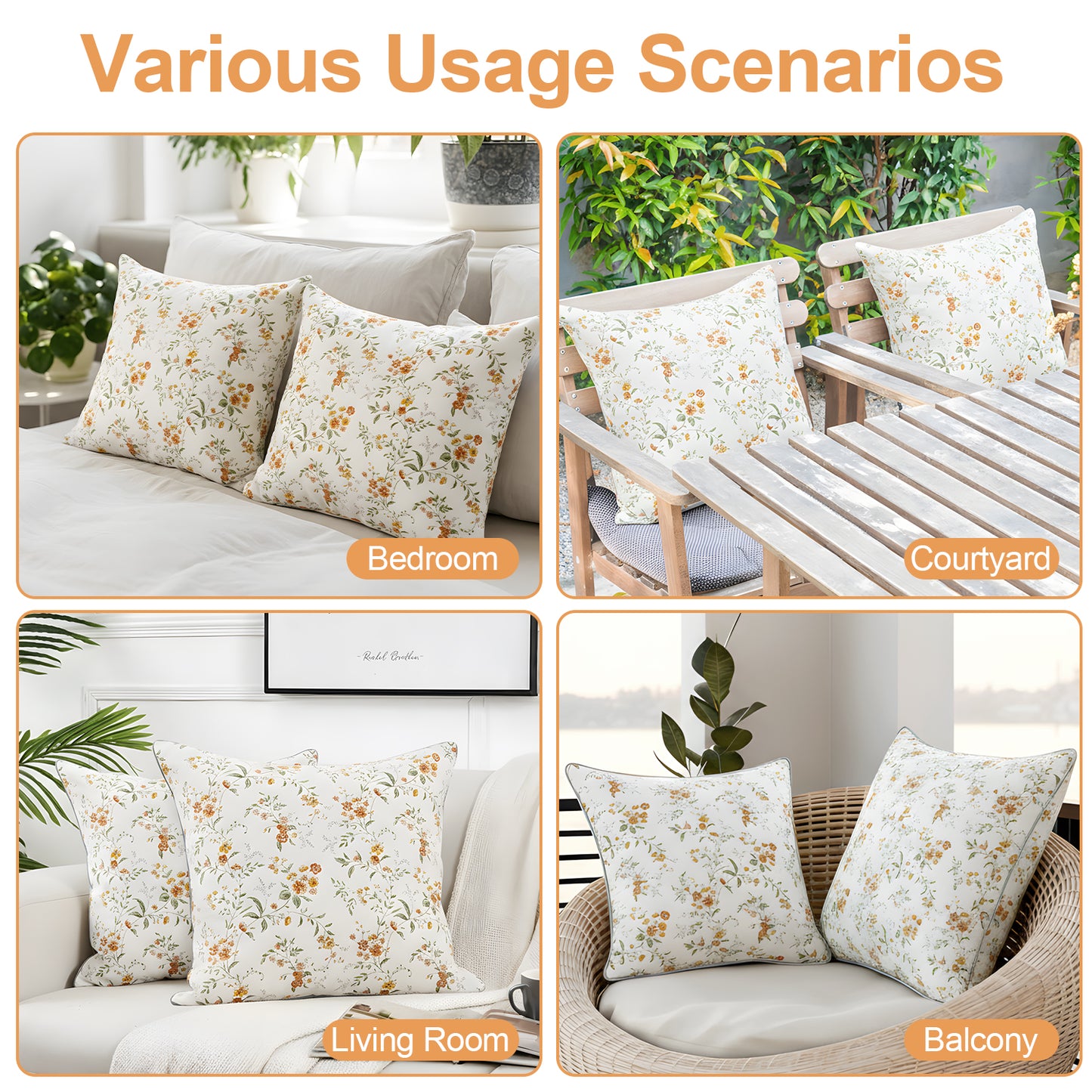 MOONORAH Throw Pillow, 18 x 18 Inches Decorative Pillows with Zipper Closure for Sofa, Bed and Couch Decorative Stuffer Pillow, Flowers