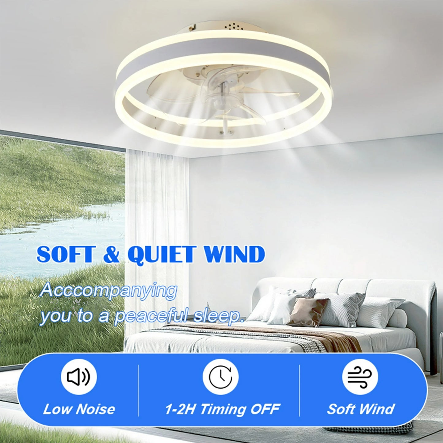 LOFTER-Pro Ceiling Fans with Lights and Remote, 19.7 in Low Profile Flush Mount Ceiling Fan, 3000-6000K Dimmable LED Fan Light, 6 Wind Speeds for Bedroom, Kitchen, Kids Room, Black