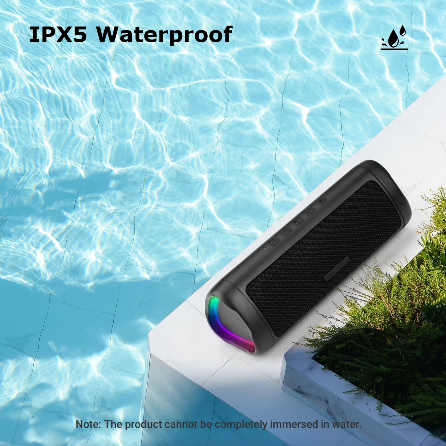 MOONORAH Bluetooth Speaker, Portable Wireless Bluetooth Speaker with HD Sound, IPX5 Waterproof, 24-Hour Playtime with Lights, Bluetooth 5.3, TWS Paring, Wireless Speaker for Home, Outdoors, Black