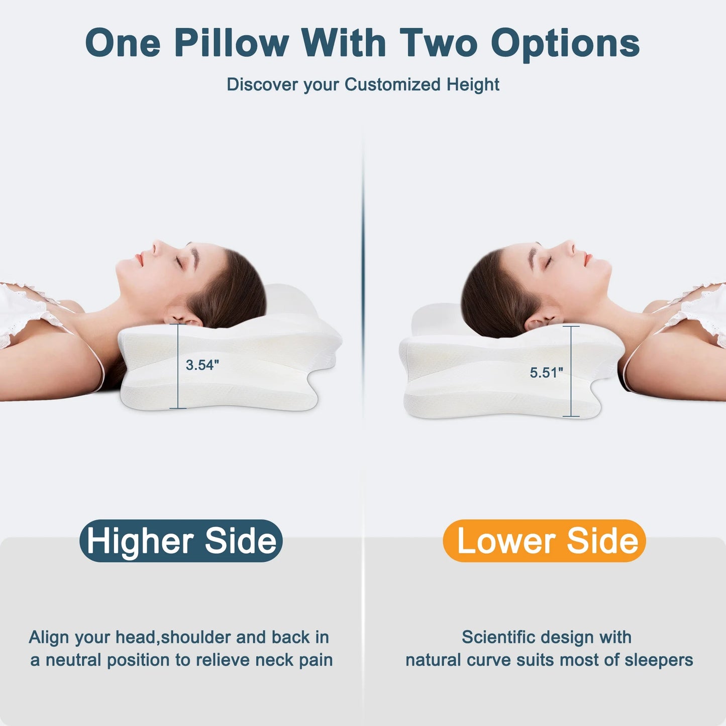 DONAMA 2 Pack Cervical Pillow for Neck Pain Relief,Memory Foam Pillow,Queen Size,White