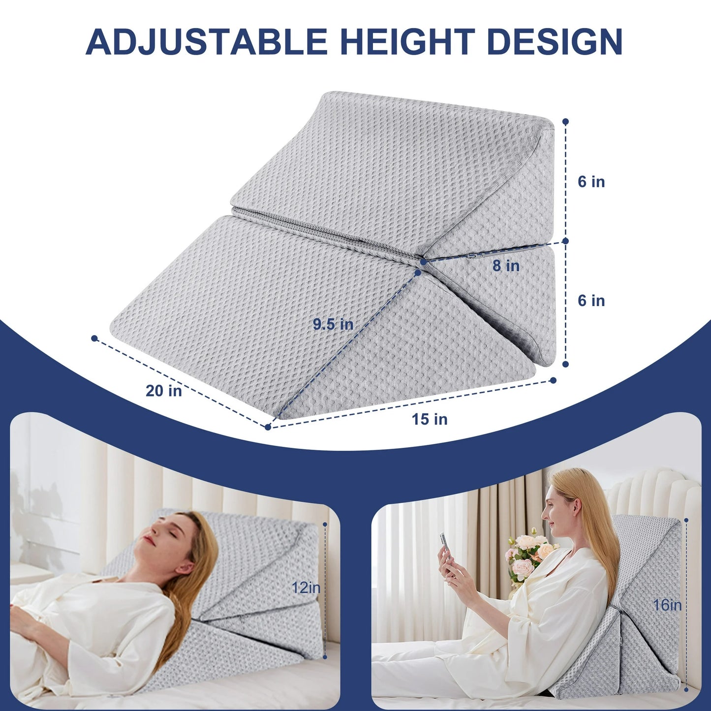 MOONORAH Wedge Pillow Set for Sleeping Post Surgery & Apnea,3 in 1 Memory Foam Reading Pillow, Orthopedic Bed Wedge Pillows Headboard for Acid Reflux, Leg Pain & Back Pain Relief - Gray
