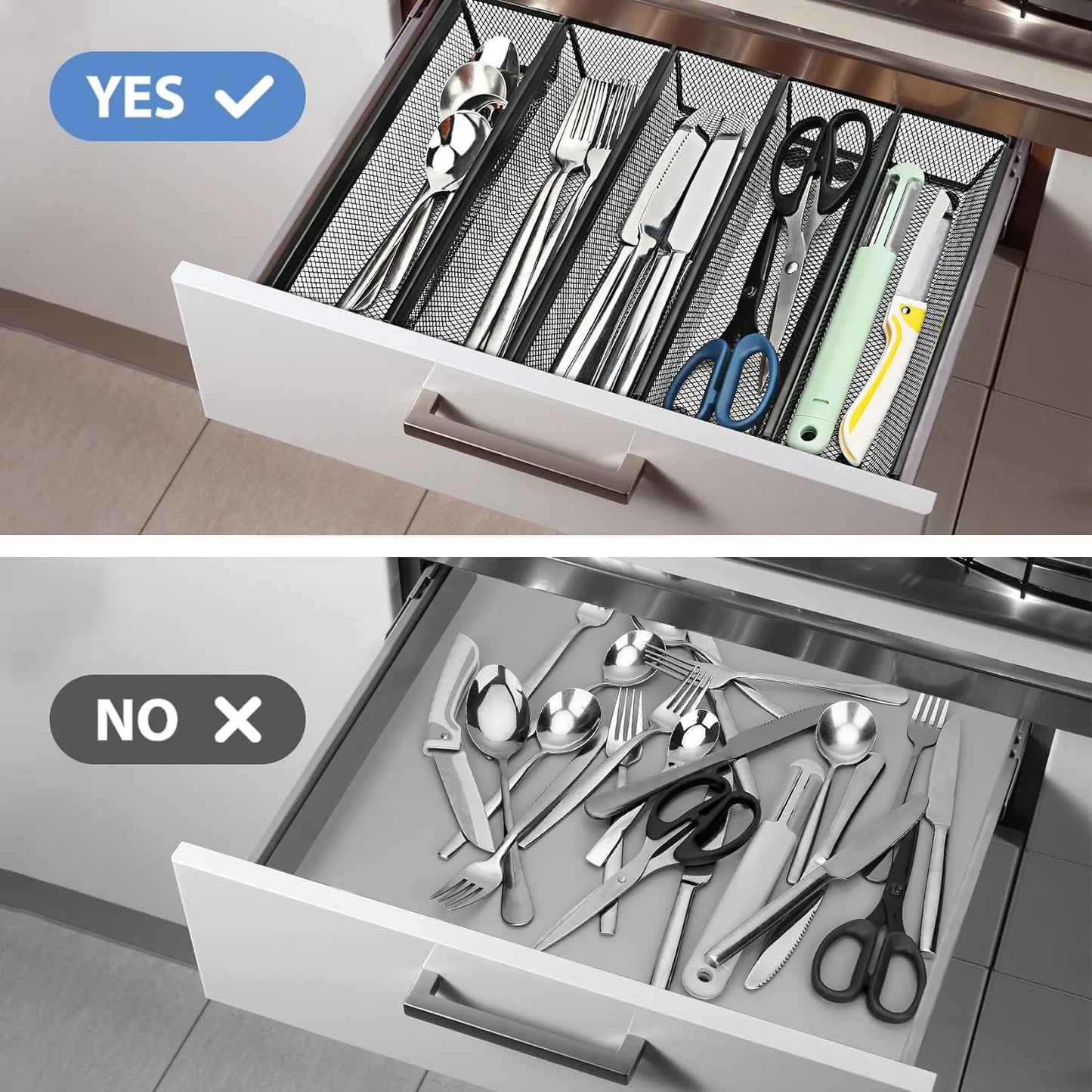 ZALFLEX Silverware Drawer Organizer for Kitchen, Utensil Mesh Drawer Organizer with Interlocking Arm for Flatware, Knives, Pen, Cosmetic, 6PC
