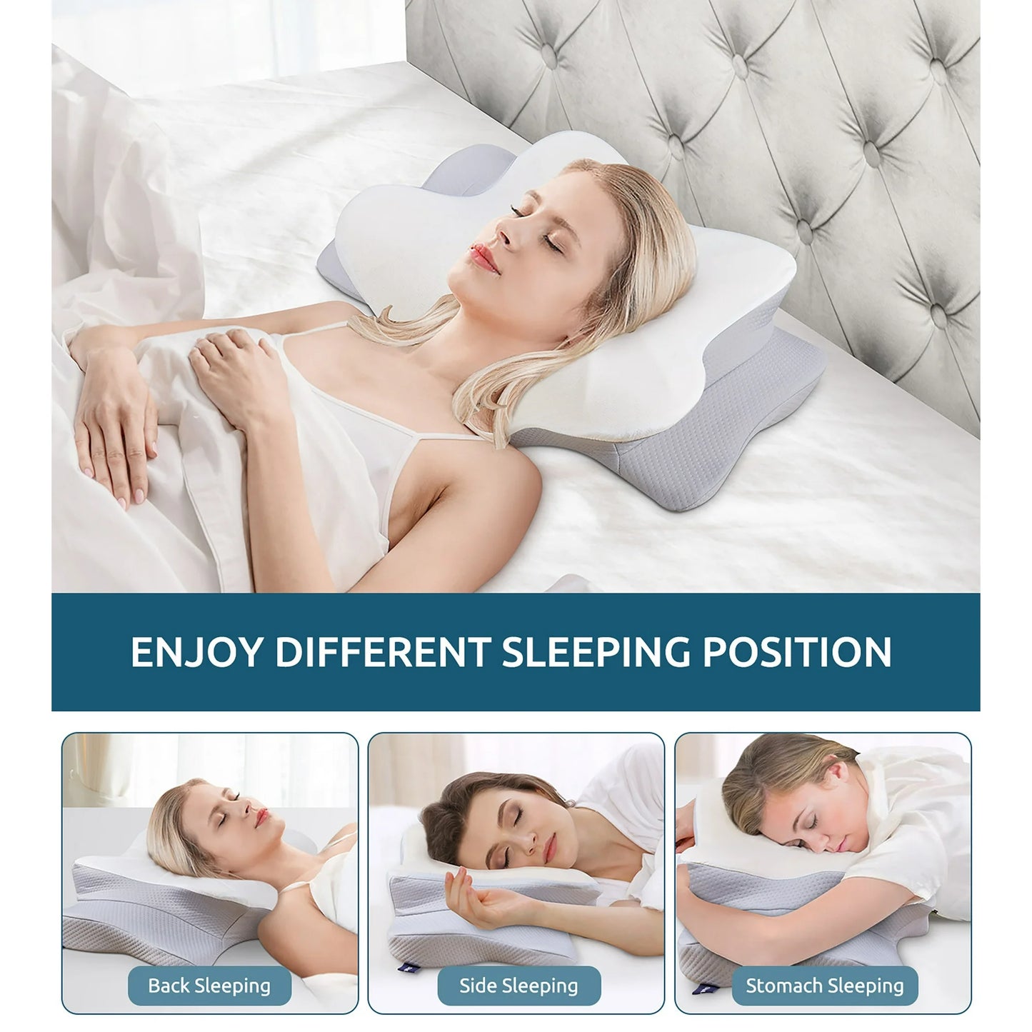 MOONORAH Memory Foam Pillow Stomach Sleeping Pillow, Protect Cervical Vertebra Pillow, Suitable For Playing Mobile Phone, Reading, Cushion In Bed, Washable Cover, Gray