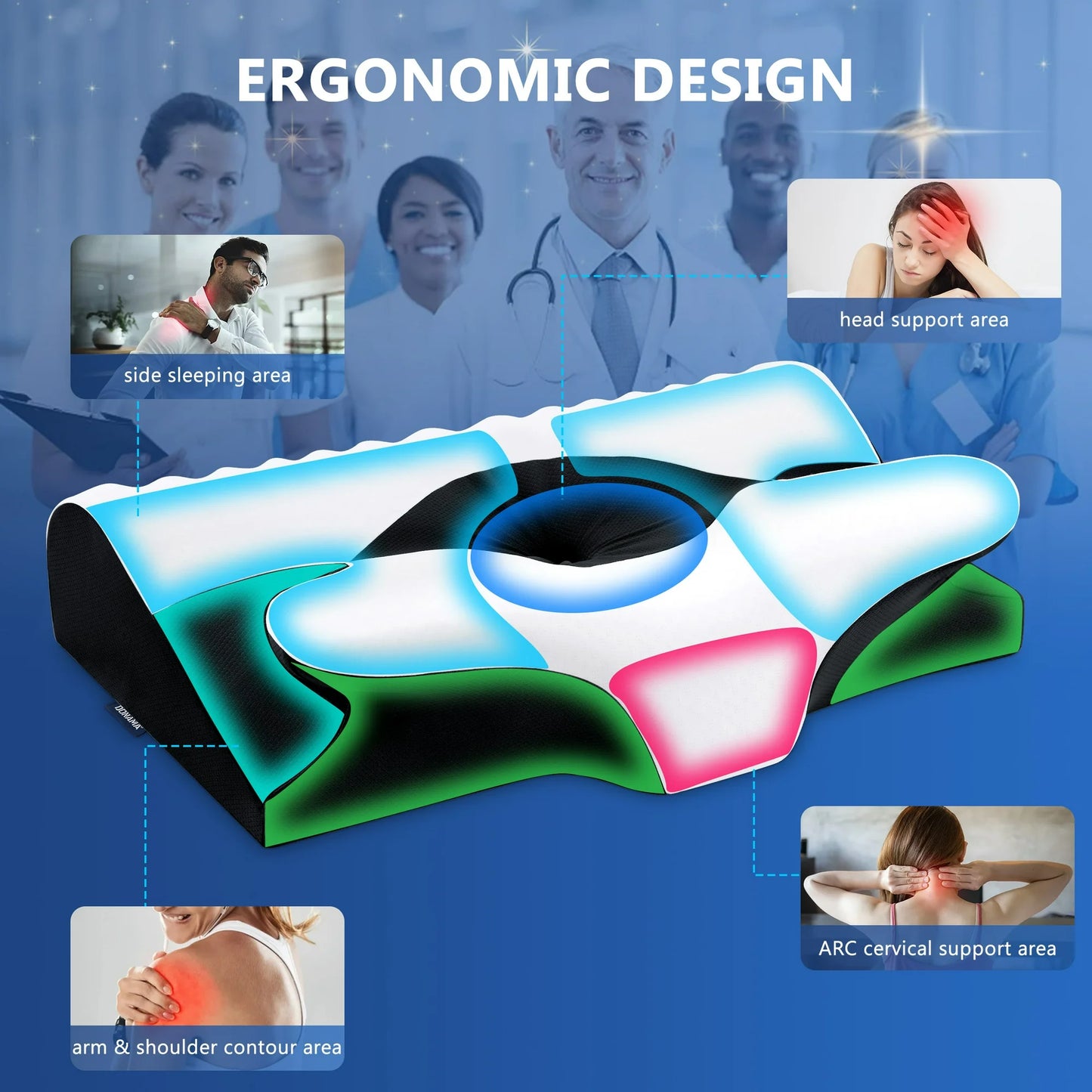 DONAMA Cervical Neck Pillow for Pain Relief Sleeping,Memory Foam Pillow with Breathable Pillowcase,Orthopedic Ergonomic Contoured Support for Side,Back and Stomach,Queen Size 23.62"×14.17"×4.72" Black