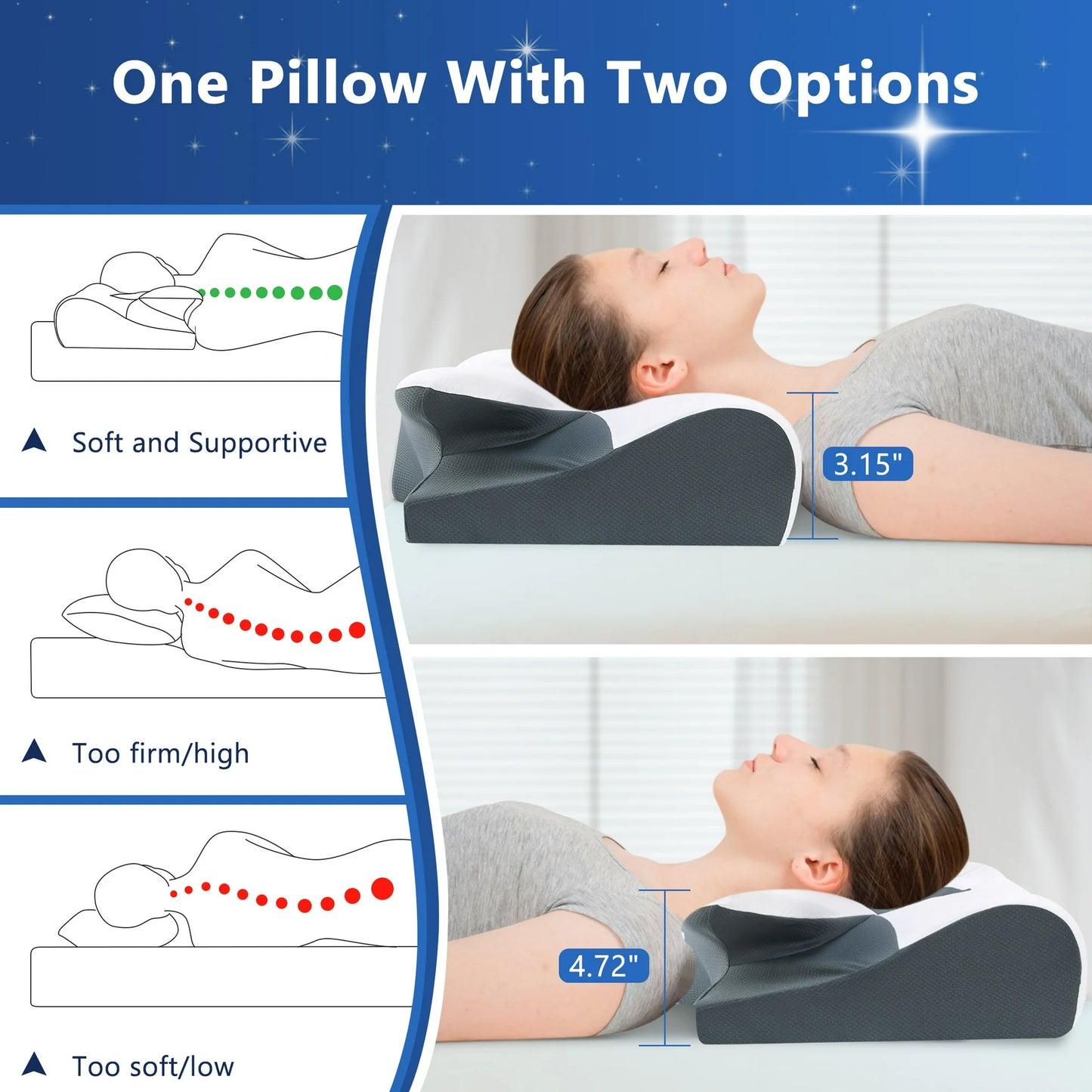 DONAMA Cervical Neck Pillow for Pain Relief Sleeping,Memory Foam Pillow with Breathable Pillowcase,Orthopedic Ergonomic Contoured Support for Side,Back and Stomach,Queen Size 23.62"×14.17"×4.72" Gray