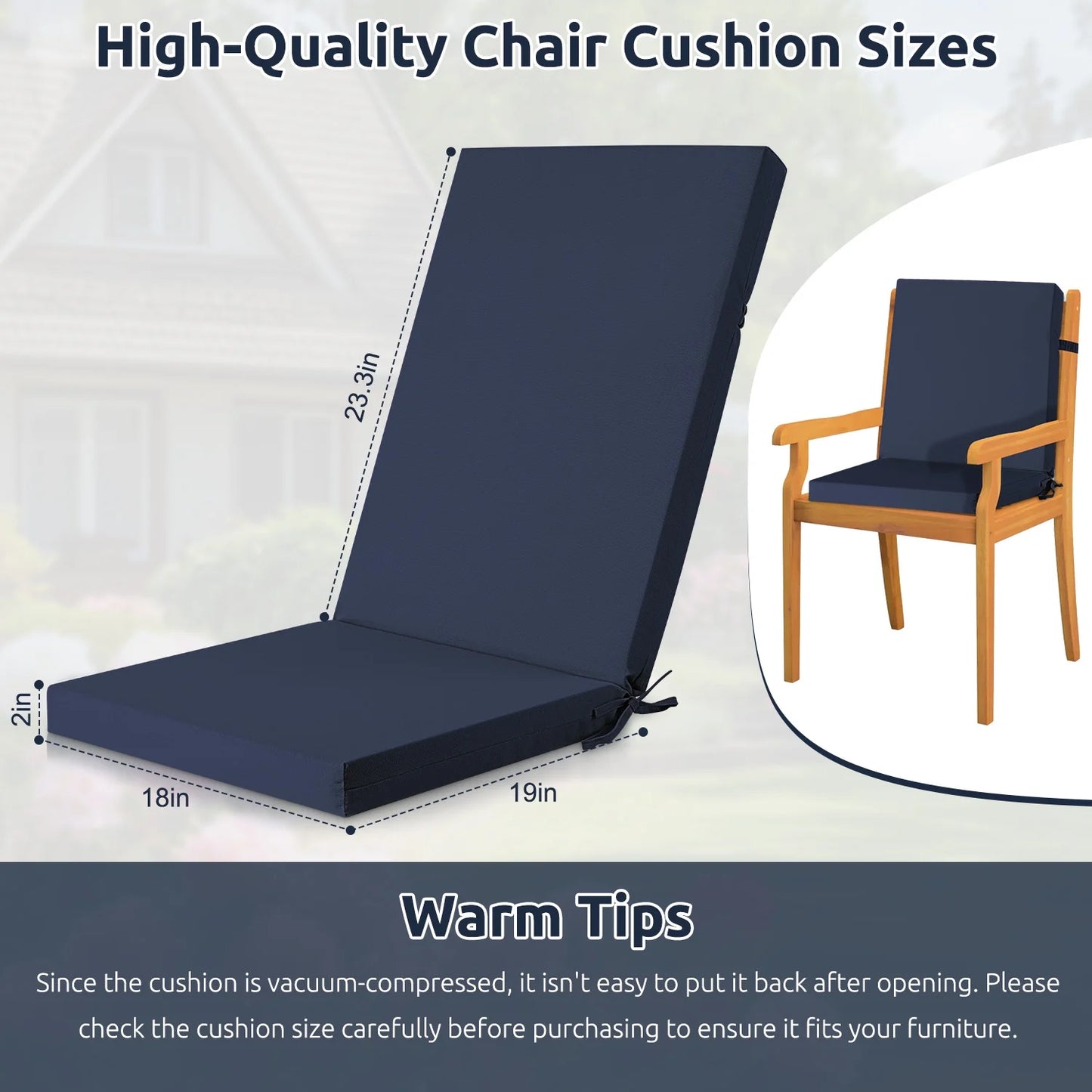 MOONORAH Outdoor Chair Cushions, Patio Seat Cushions Outdoor Chair Pads, 42"L x 18"W Rectangle Waterproof Outdoor Chair Cushion Garden Sofa Couch Chair Pads, Premium Comfortable, Dark Blue