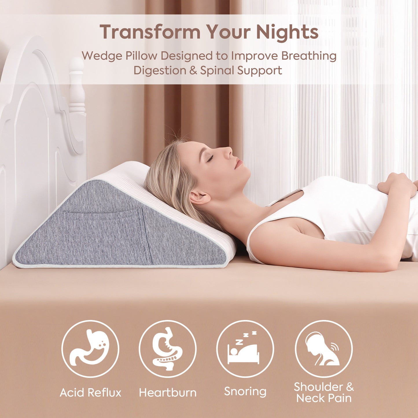 MOONORAH Knee Wedge Pillow for Back Sleeping – Leg Elevation Cushion for Post Surgery Recovery, Hip, Knee & Tailbone Pain Relief, Triangle Bolster Support Pillow, White