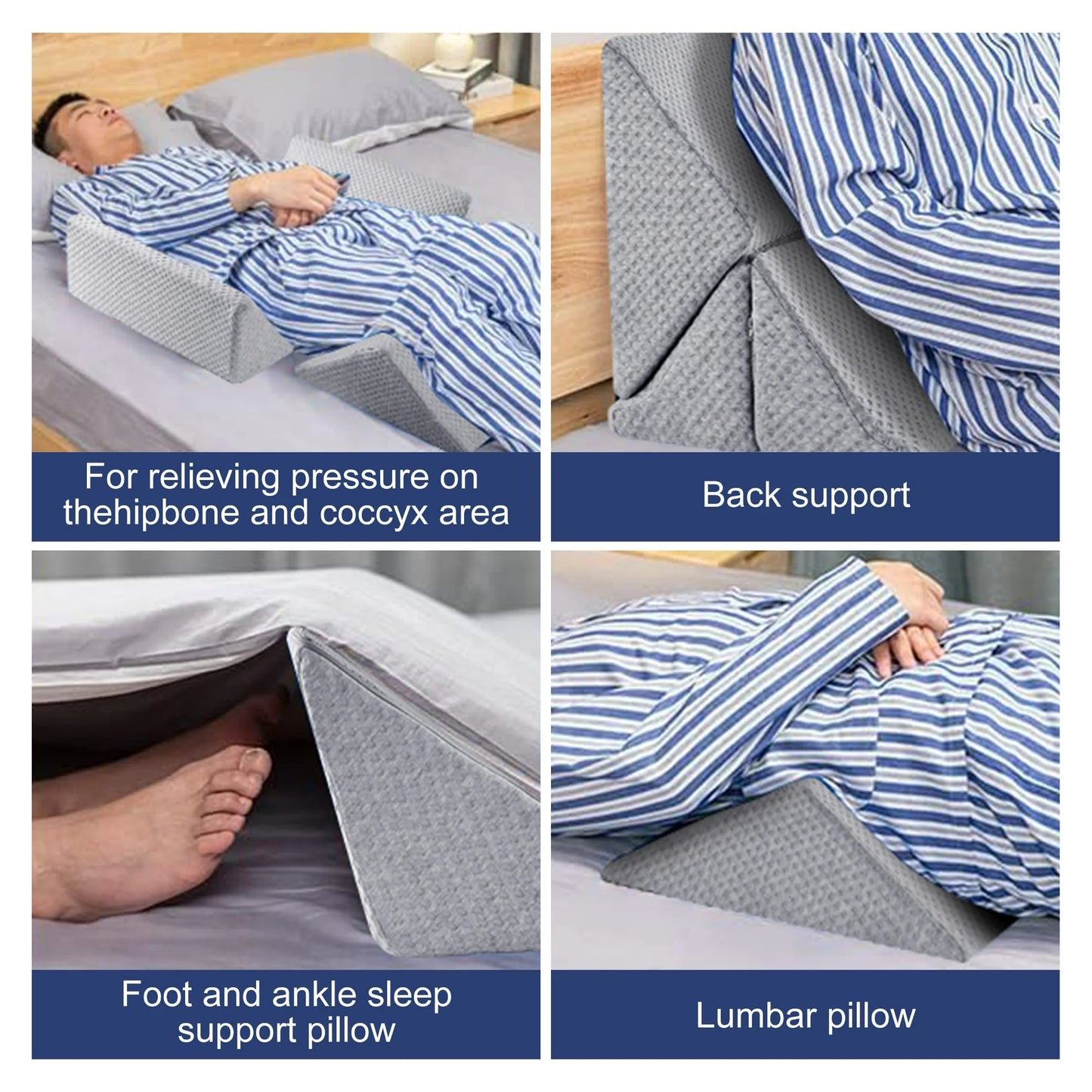 MOONORAH Wedge Pillow Set for Sleeping Post Surgery & Apnea,3 in 1 Memory Foam Reading Pillow, Orthopedic Bed Wedge Pillows Headboard for Acid Reflux, Leg Pain & Back Pain Relief - Gray