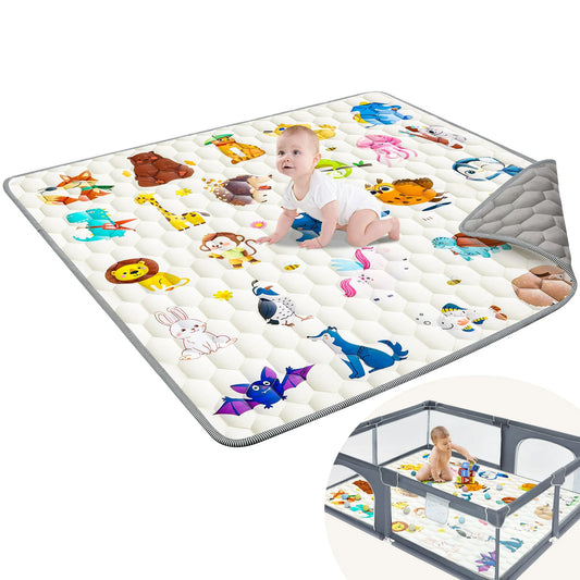 Baby Play Mat, 50" X 50" Tummy Time Mat with Soft Touch, Foldable Thick Activity Mat with Anti-Slip for Babies and Toddlers, Machine Washable Crawling Mat for Floor & Picnic - Animal