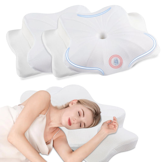 DONAMA 2 Pack Cervical Pillow for Neck Pain Relief,Memory Foam Pillow,Queen Size,White