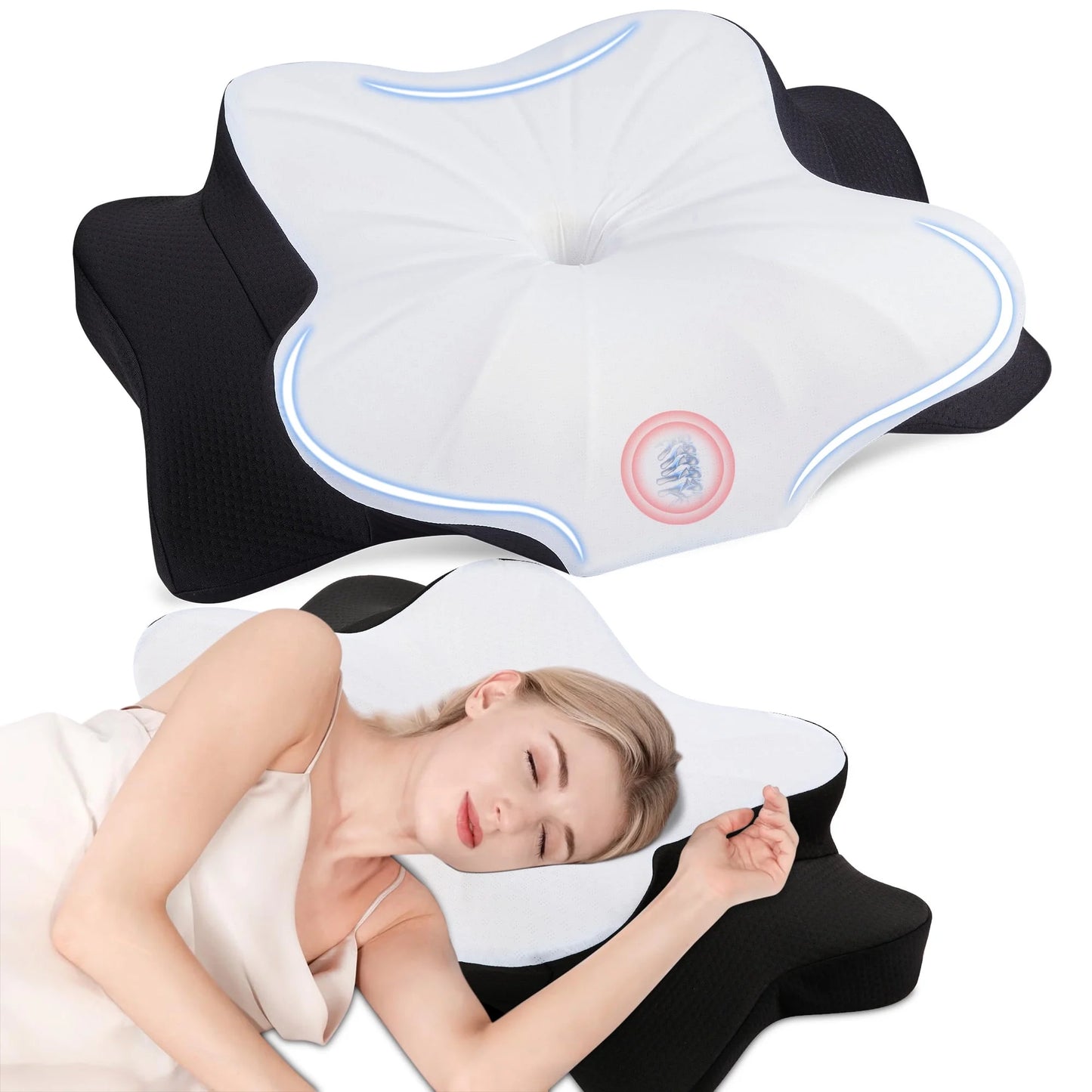 DONAMA Cervical Pillow for Adult Neck Pain Relief,Memory Foam Pillow with Pillowcase Queen Black