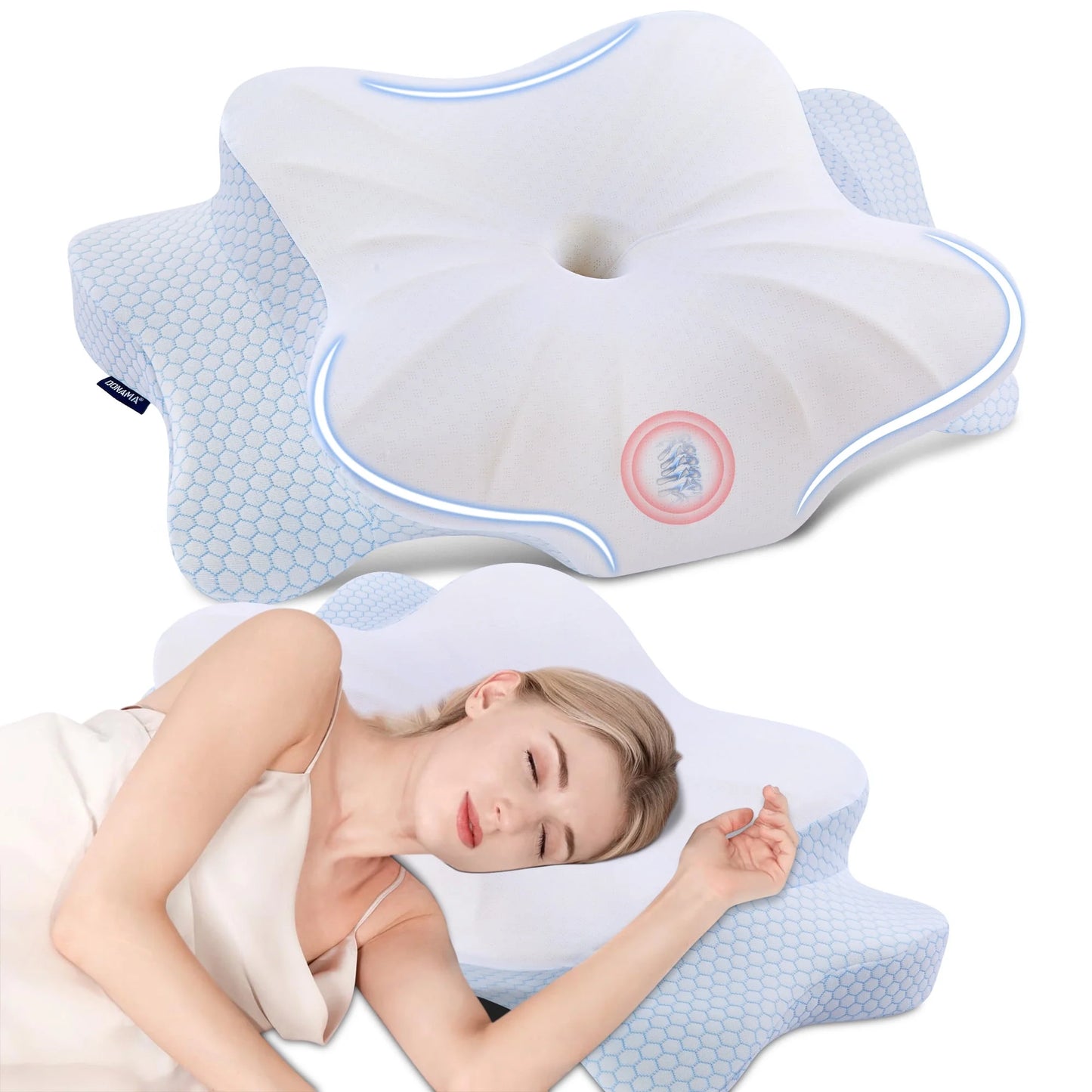 DONAMA Cervical Pillow for Neck Pain Relief, Ergonomic Orthopedic Support Pillow, Queen Size, Blue