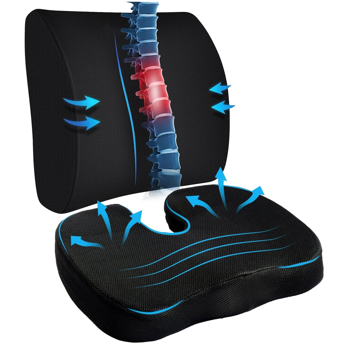 DONAMA Memory Foam Chair Seat & Lumbar Cushion for Tailbone, Hip Pain Relief - Ideal for Office, Car, Wheelchair