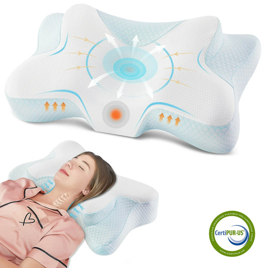 DONAMA Memory Foam Pillows Neck Support Pillow for Pain Relief,Ergonomic Cervical Pillow Sleeping for Shoulder Pain,Orthopedic Contour Bed Pillow for Side Back Stomach Sleepers,Blue,Queen 24×14.9in