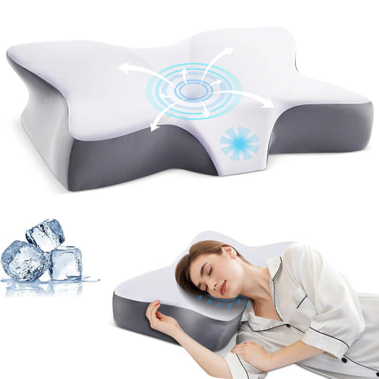 Visit the MOONORAH Store MOONORAH Cervical Memory Foam Pillow Neck Bed Pillow for Pain Relief Sleeping, Ergonomic Orthopedic for Side Back and Stomach Sleepers with Breathable Pillowcase, Queen Size 25" x 16.5" x 5.5" White