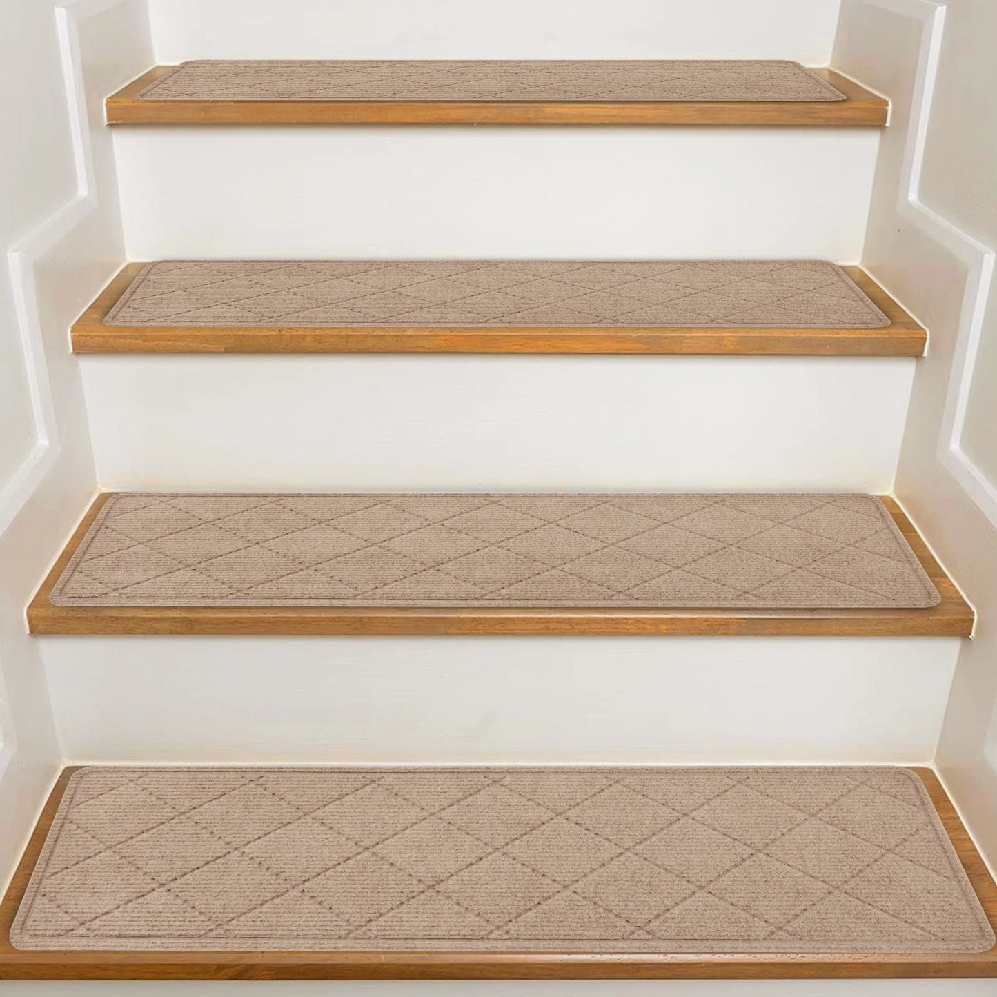 MOONORAH Non-Slip Washable Staircase and Floor Step Tread, Polyester Begie, 30'' X 8'', 4 Count