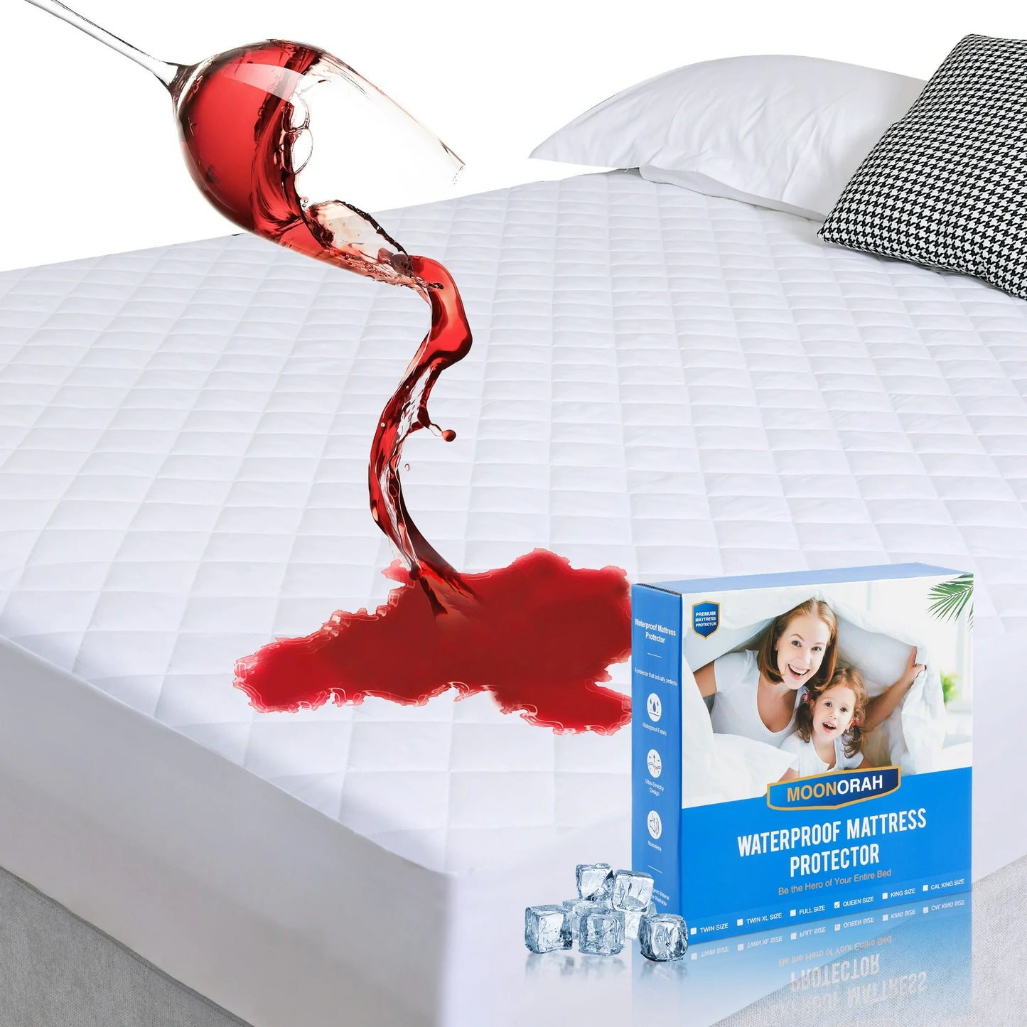 MOONORAH Waterproof Mattress Protector Queen Size Bed Mattress Pad Cover, Bed Cover 3D Air Fabric Cooling Fitted Mattress Ultra-Soft Breathable with 8''-21'' Deep Pocket Fits - White