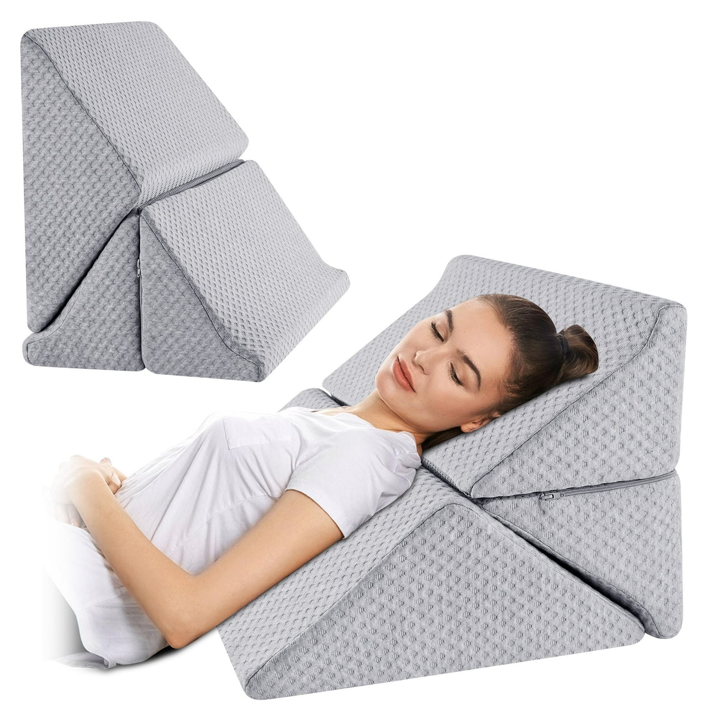 MOONORAH Wedge Pillow Set for Sleeping Post Surgery & Apnea,3 in 1 Memory Foam Reading Pillow, Orthopedic Bed Wedge Pillows Headboard for Acid Reflux, Leg Pain & Back Pain Relief - Gray