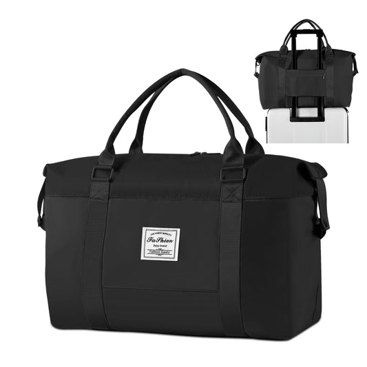 WANALIT Waterproof Duffel Bag for Gym and Travel, Weekender Carry On with Wet Dry Compartment, Luggage Sleeve, Airplane Approved (Black)