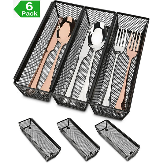ZALFLEX Silverware Drawer Organizer for Kitchen, Utensil Mesh Drawer Organizer with Interlocking Arm for Flatware, Knives, Pen, Cosmetic, 6PC