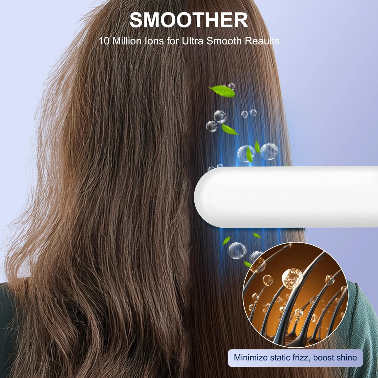 MOONORAH Cordless Hair Straightener Brush with Anion for Women, Electric Portable Ceramic Hot Straightening Comb for Travel with LCD Display & Hair Clips, Fast USB Rechargeable, Anti-Scald, White