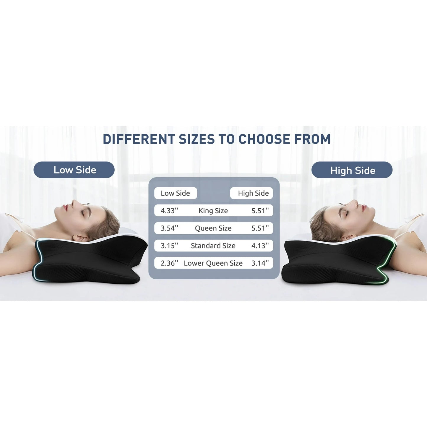 DONAMA Cervical Pillow for Adult Neck Pain Relief,Memory Foam Pillow with Pillowcase Queen Black
