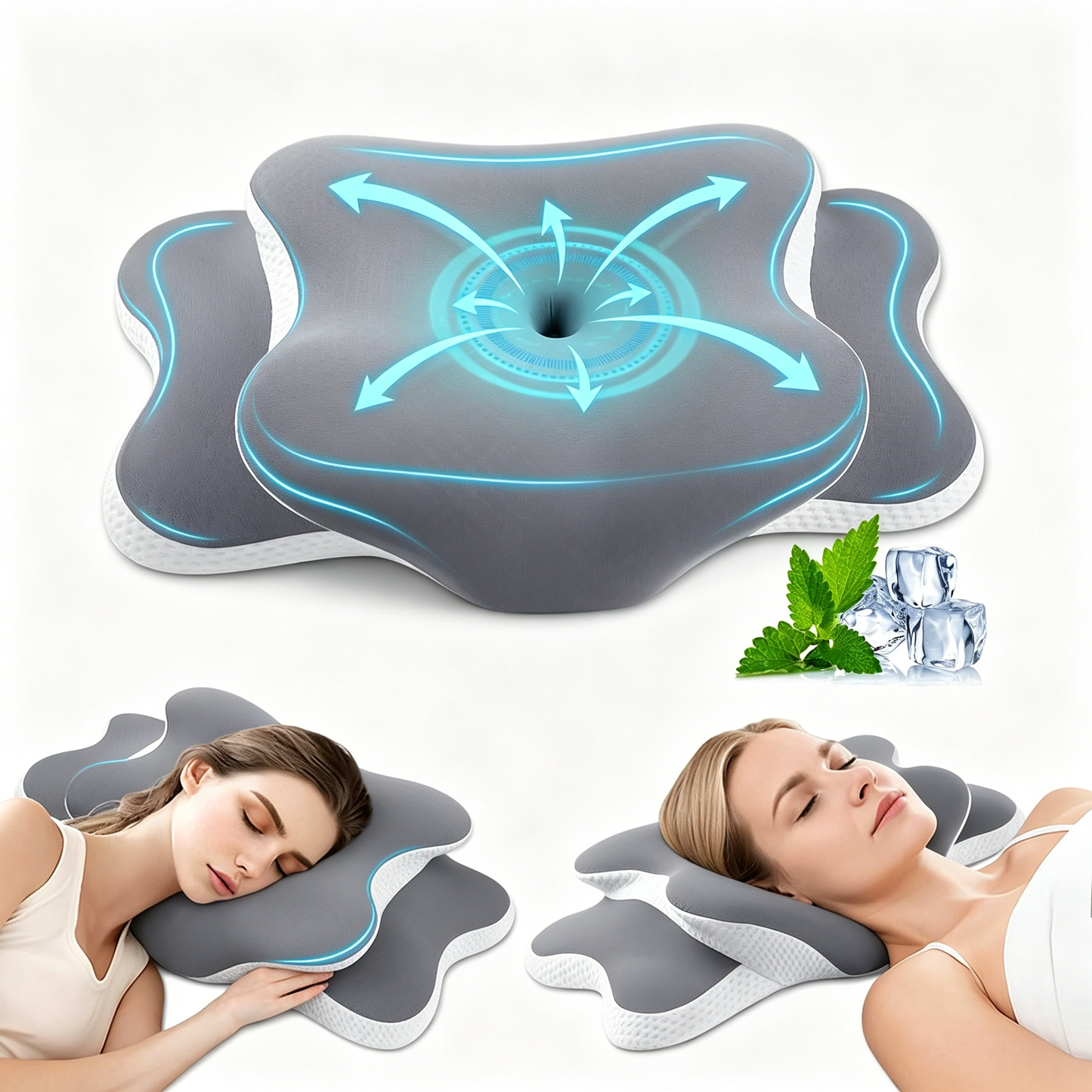 MOONORAH Cervical Neck Pillows, Ergonomic Memory Foam Pillow for Neck Pain, Cervical Contoured Pillow for Side Sleepers, Back and Stomach Sleepers with Breathable Pillowcase