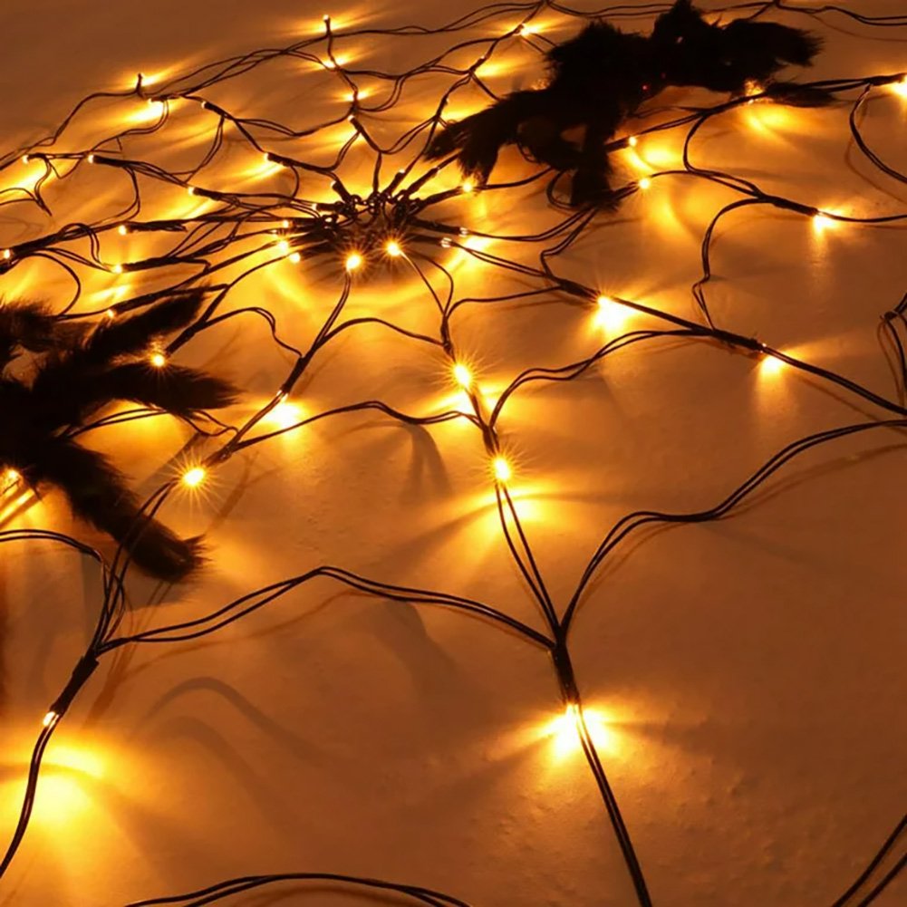 70 LED Halloween Spider Web Lights 8 Modes Light Up Spider Web Halloween Decorations for Home Indoor Outdoor Garden Patio