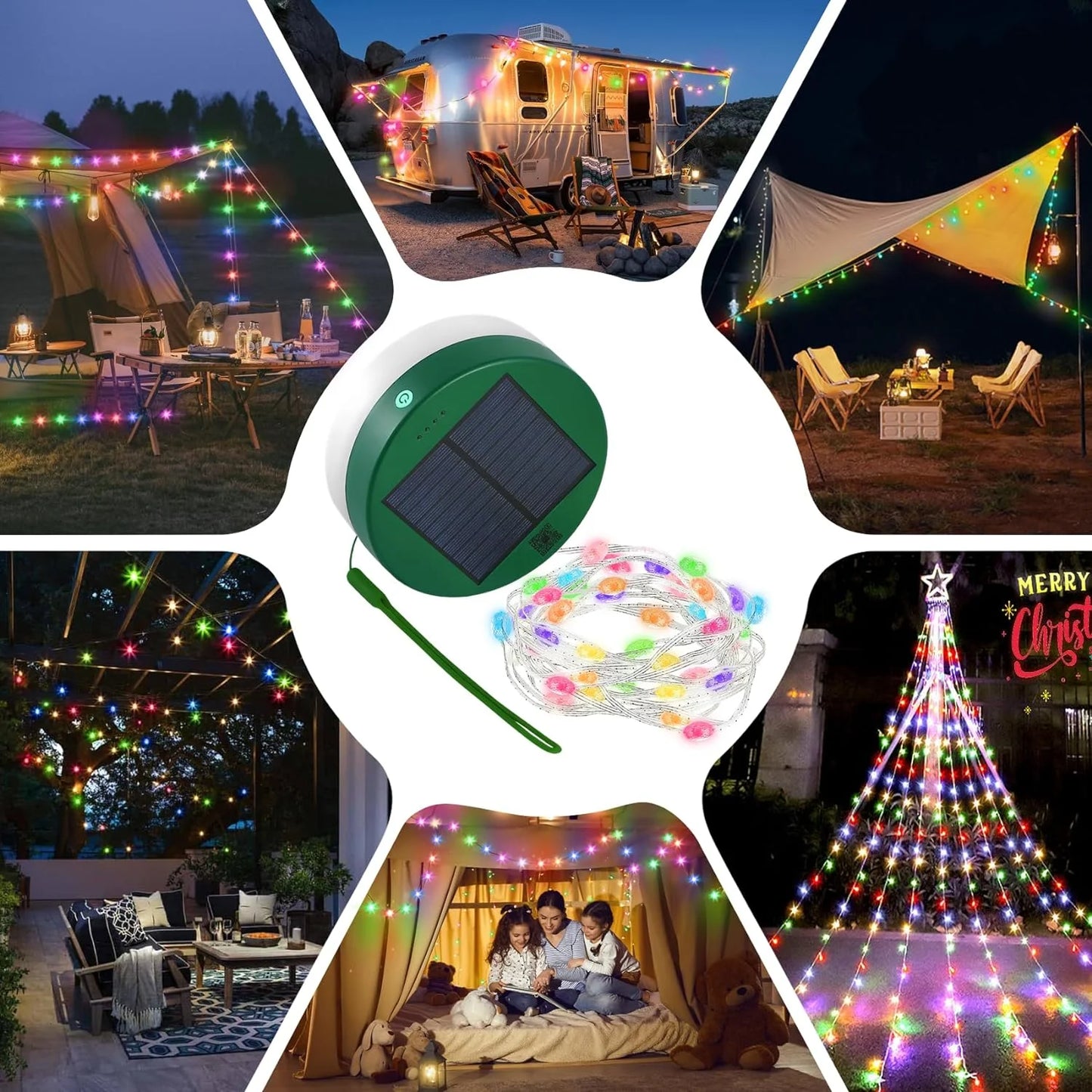 LOFTER-PRO Camping String Lights, 30s Quick Storage Rechargeable Tent Lights 9 Lighting Modes, Hanging Waterproof LED Fairy Lamps for Room Garden Yard Porch Wedding Party Decor, Solar USB Charge