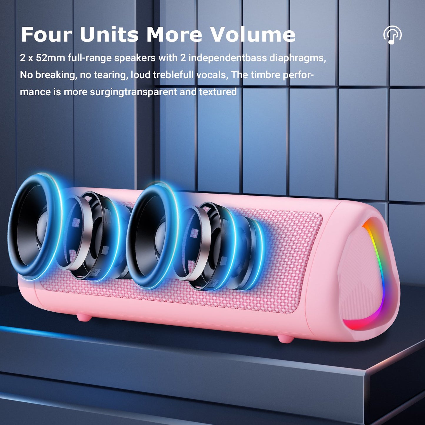 MOONORAH Bluetooth Speaker, Portable Wireless Bluetooth Speaker with HD Sound, IPX5 Waterproof, 24-Hour Playtime with Lights, Bluetooth 5.3, TWS Paring, Wireless Speaker for Home, Outdoors, Pink