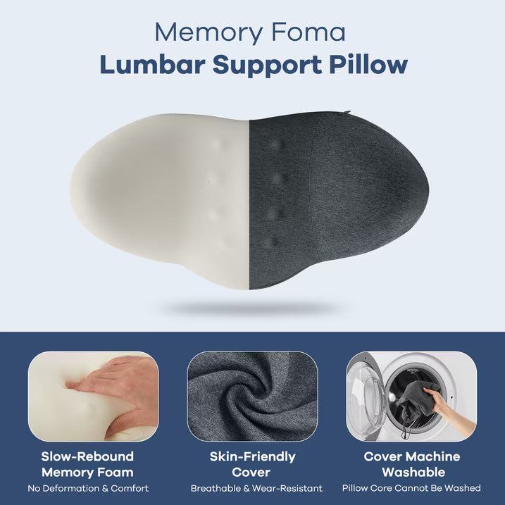 MOONORAH Memory Foam Lumbar Pillow - Support for Back Sleepers - Gray