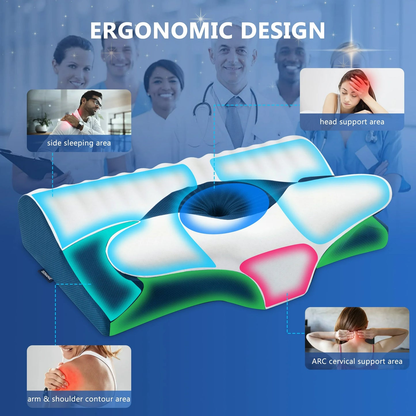 DONAMA Cervical Neck Pillow for Pain Relief Sleeping,Memory Foam Pillow with Breathable Pillowcase,Orthopedic Ergonomic Contoured Support for Side,Back and Stomach,Queen Size 23.62"×14.17"×4.72" Blue