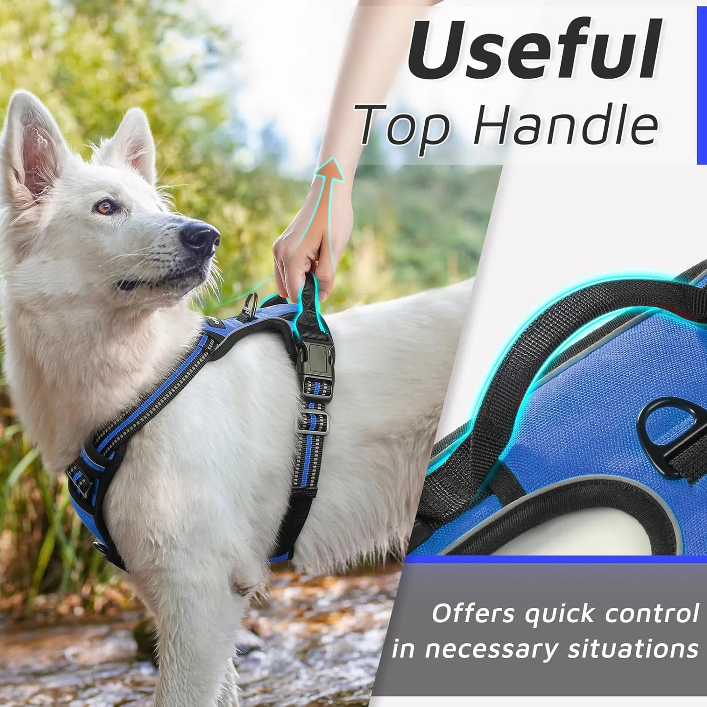 MOONORAH Dog Harness, No-Pull Pet Harness with 2 Leash Clips, Adjustable Soft Padded Dog Vest, Reflective Outdoor Pet Oxford Vest with Easy Control Handle for Medium Dogs, Navy Blue