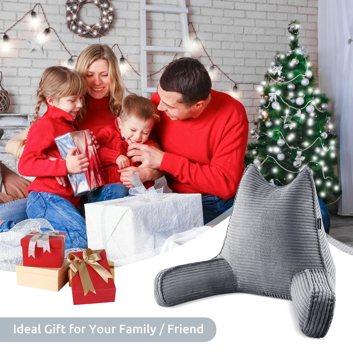 MOONORAH Backrest Reading Pillow with Arms Back Support for Sitting Up in Bed, Back Pillow with Shredded Memory Foam for Adult - Gray