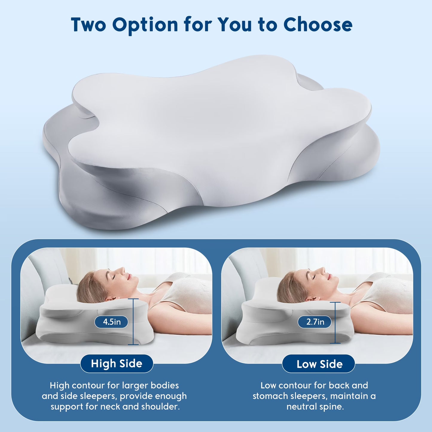Kaipara Cervical Neck Pillow - Ergonomic Memory Foam for Neck Pain Relief - Gray
