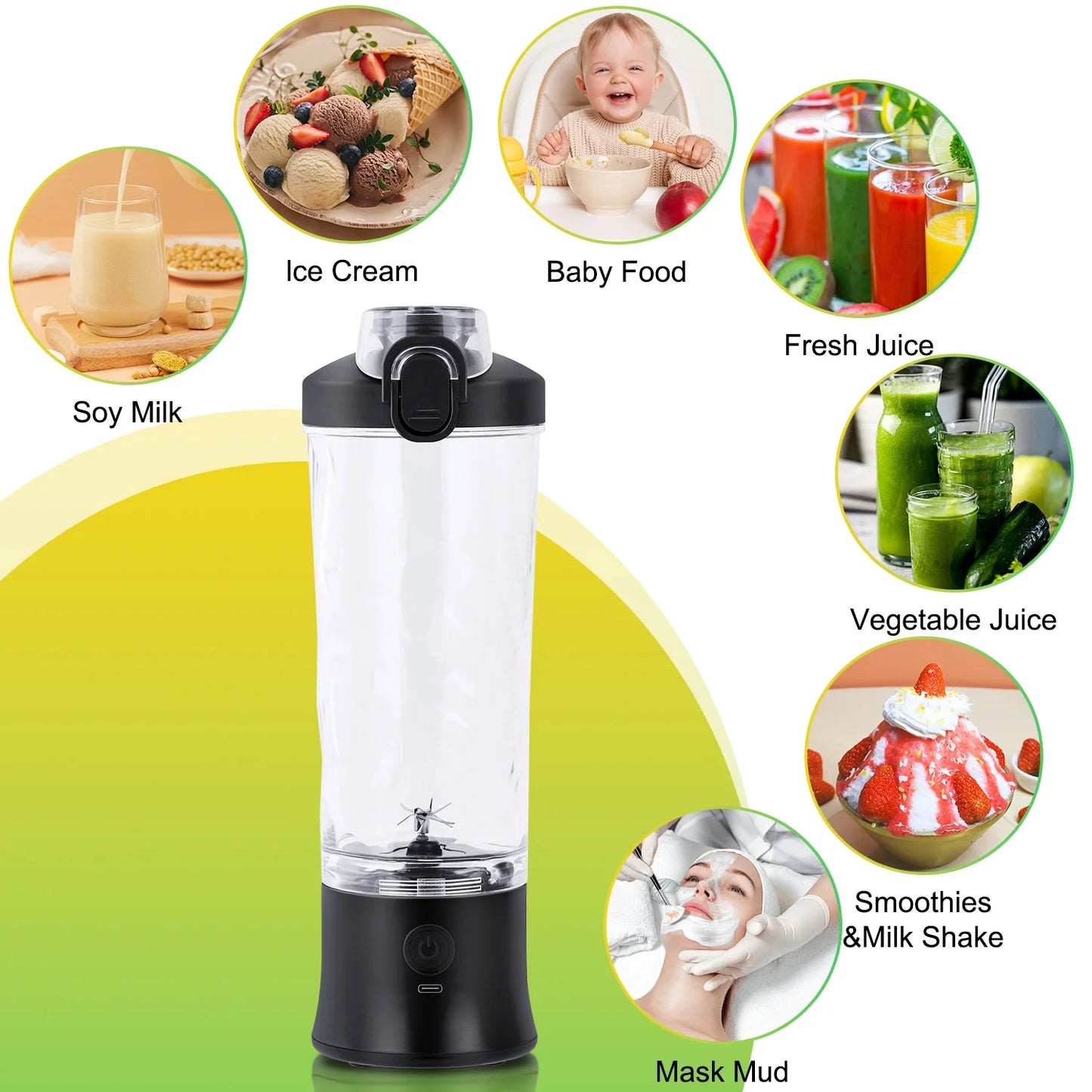 MOONORAH Portable Blender for Shakes and Smoothies, Personal Blender for Shakes with 21 Oz Travel Cup, Mini Personal Size Blender with 10 Blades and USB Rechargeable for Gym, Home and Outdoors, Black