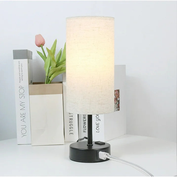 LOFTER-Pro Bedside Table Lamp for bedroom, 3 Way Dimmable Touch Lamp with USB Port and AC Outlet, Small Desk Lamp for Night Stands, Living Room, Office