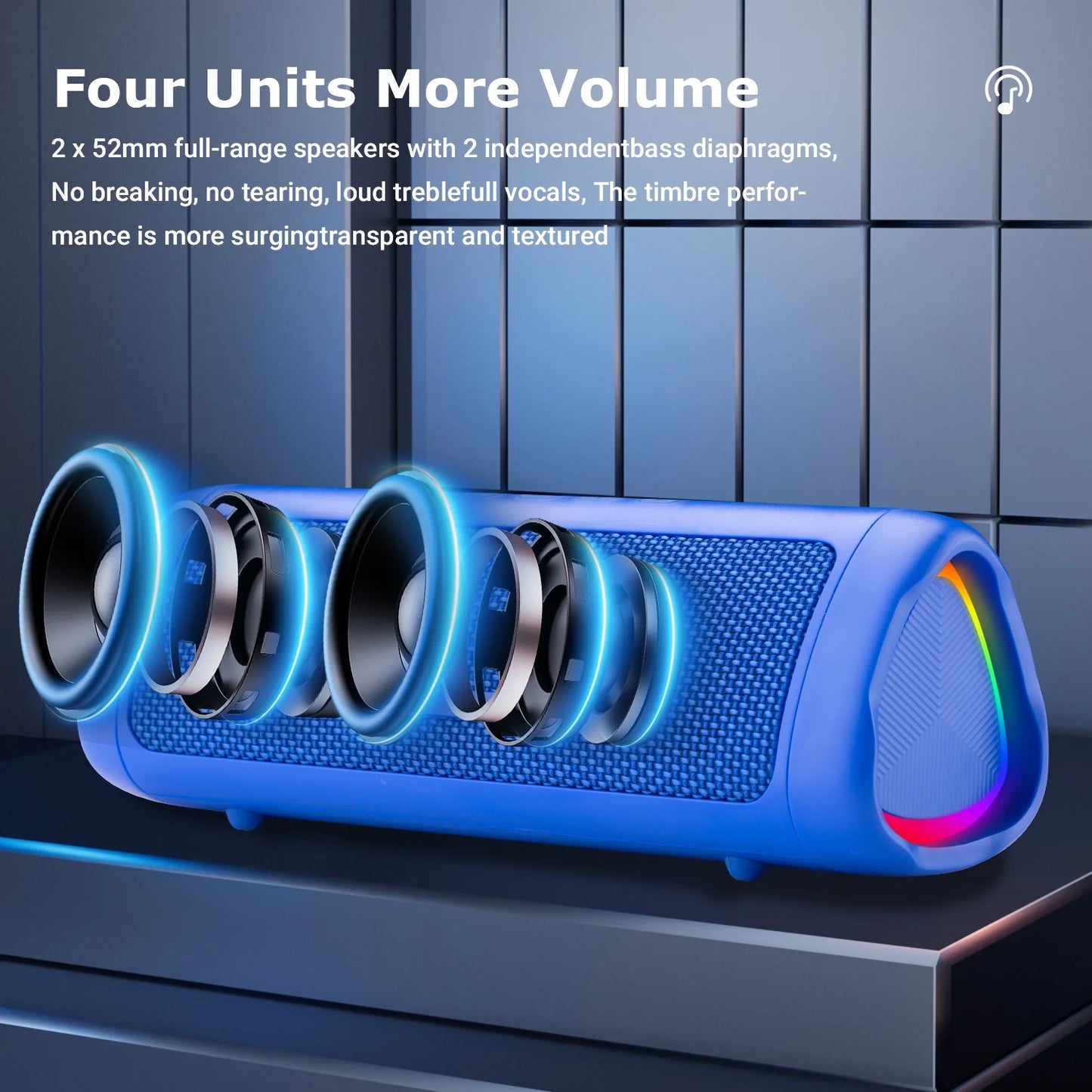 MOONORAH Bluetooth Speaker, Portable Wireless Bluetooth Speaker with HD Sound, IPX5 Waterproof, 24-Hour Playtime with Lights, Bluetooth 5.3, TWS Paring, Wireless Speaker for Home, Outdoors, Blue