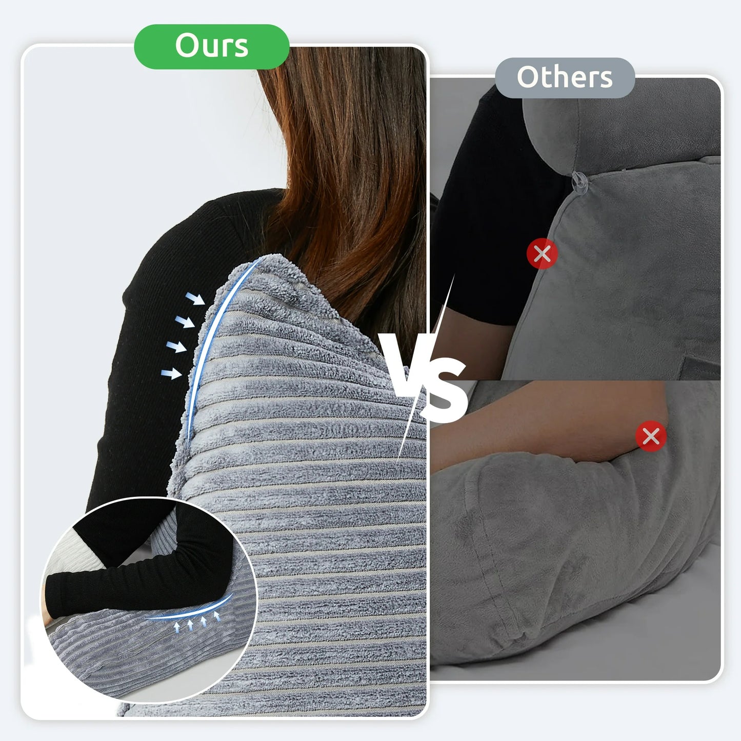 MOONORAH Backrest Reading Pillow with Arms Back Support for Sitting Up in Bed, Back Pillow with Shredded Memory Foam for Adult - Gray