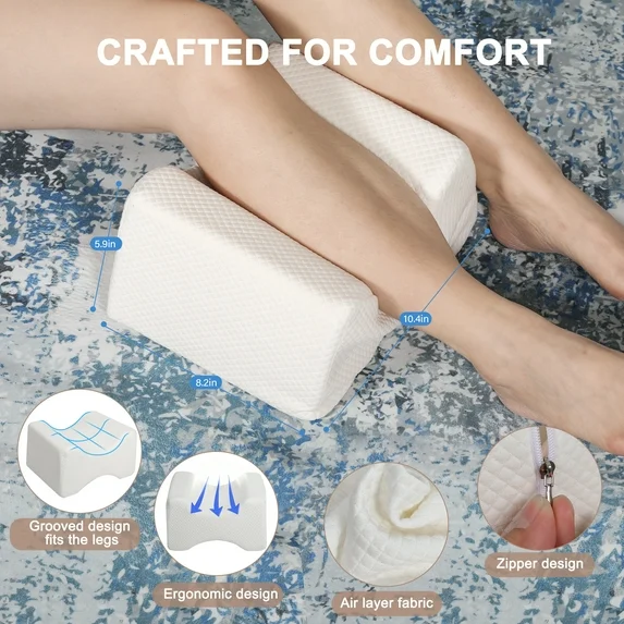 Onekawa Memory Foam Knee Pillow,Leg Pillow for Side Sleeping,Relief Sciatica, Knee, Back, Leg & Hip Pain,with Washable Cover,White