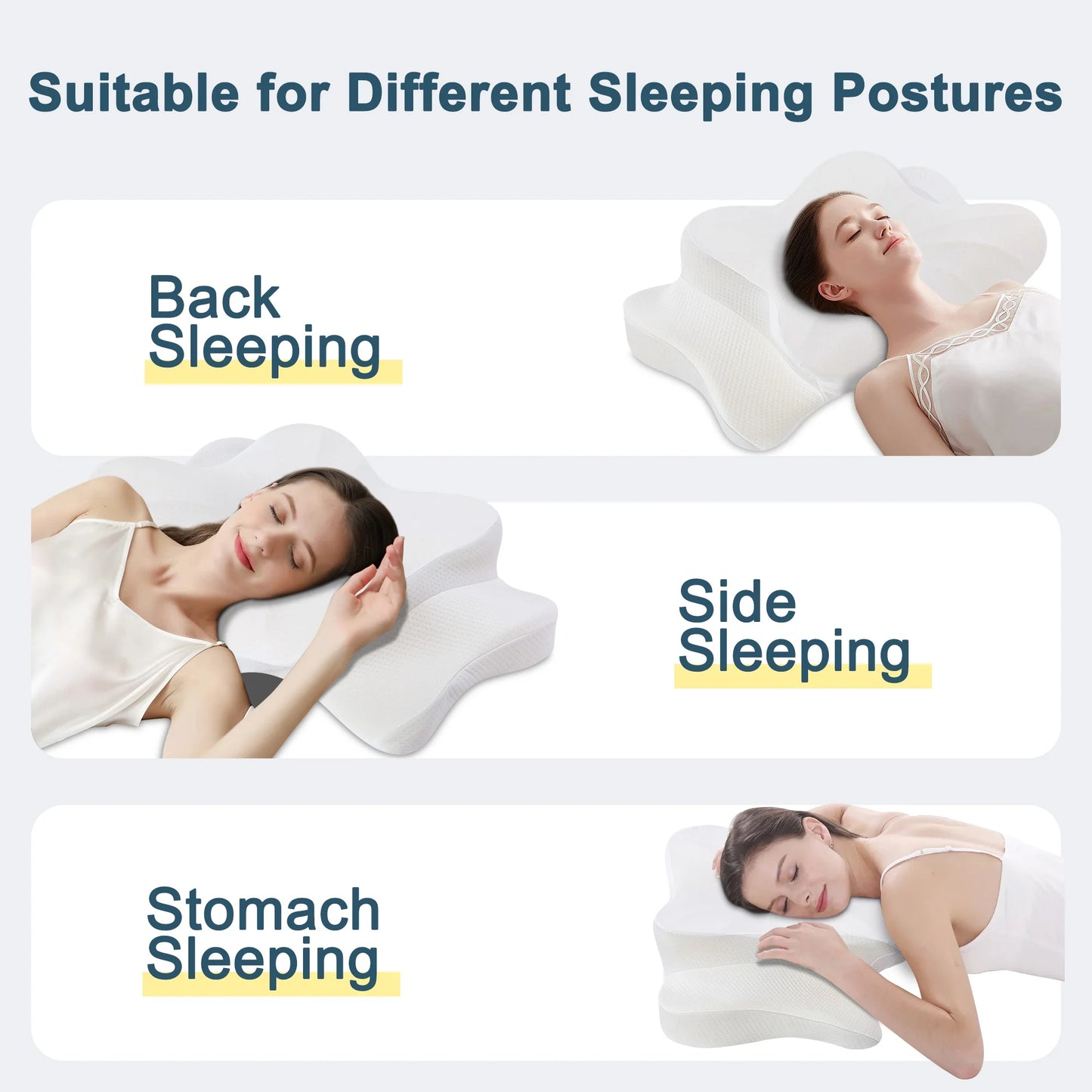 DONAMA 2 Pack Cervical Pillow for Neck Pain Relief,Memory Foam Pillow,Queen Size,White