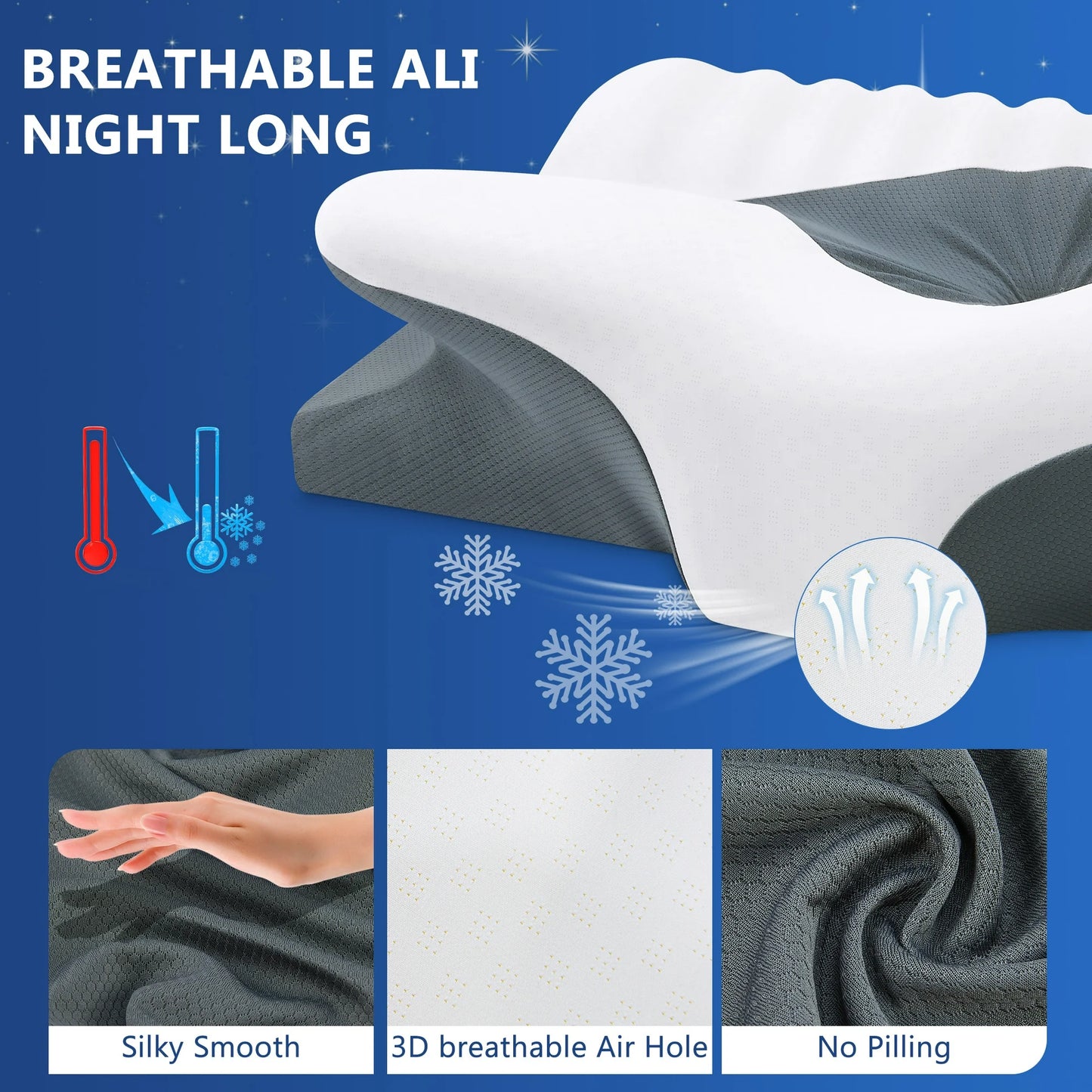 DONAMA Cervical Neck Pillow for Pain Relief Sleeping,Memory Foam Pillow with Breathable Pillowcase,Orthopedic Ergonomic Contoured Support for Side,Back and Stomach,Queen Size 23.62"×14.17"×4.72" Gray