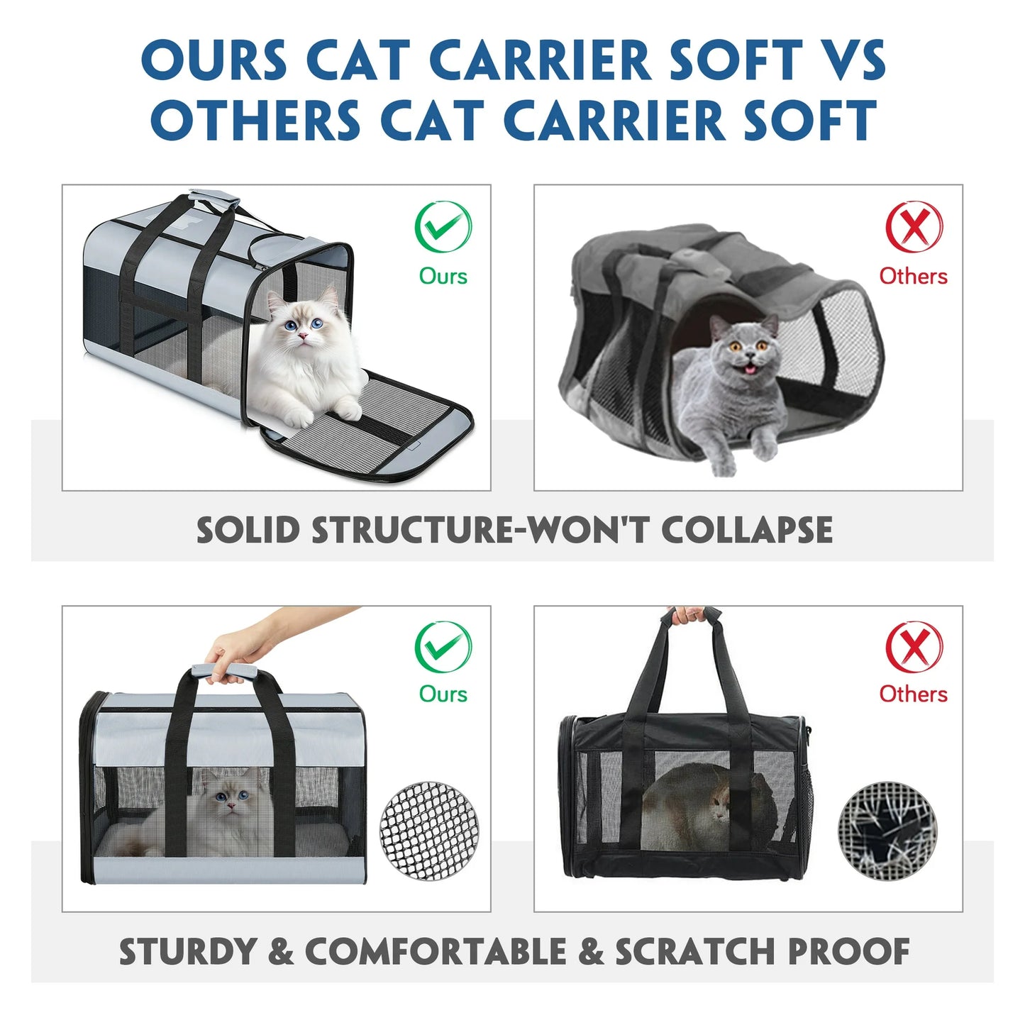 MOONORAH Cat Carrier, Pet Travel Carrier Airline Approved Soft Bag for Cats Dogs Small Pets, Collapsible Portable Soft Sided Pet Carrier for Small Pets up to 30 Lbs, 18.9x 11.8x11.8inch, Grey