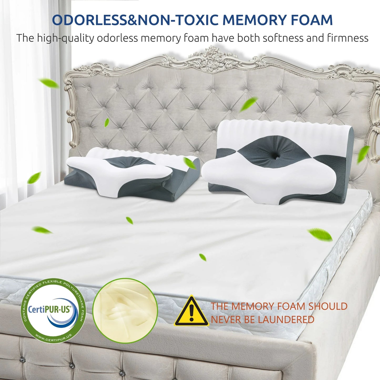 DONAMA Cervical Neck Pillow for Pain Relief Sleeping,Memory Foam Pillow with Breathable Pillowcase,Orthopedic Ergonomic Contoured Support for Side,Back and Stomach,Queen Size 23.62"×14.17"×4.72" Gray