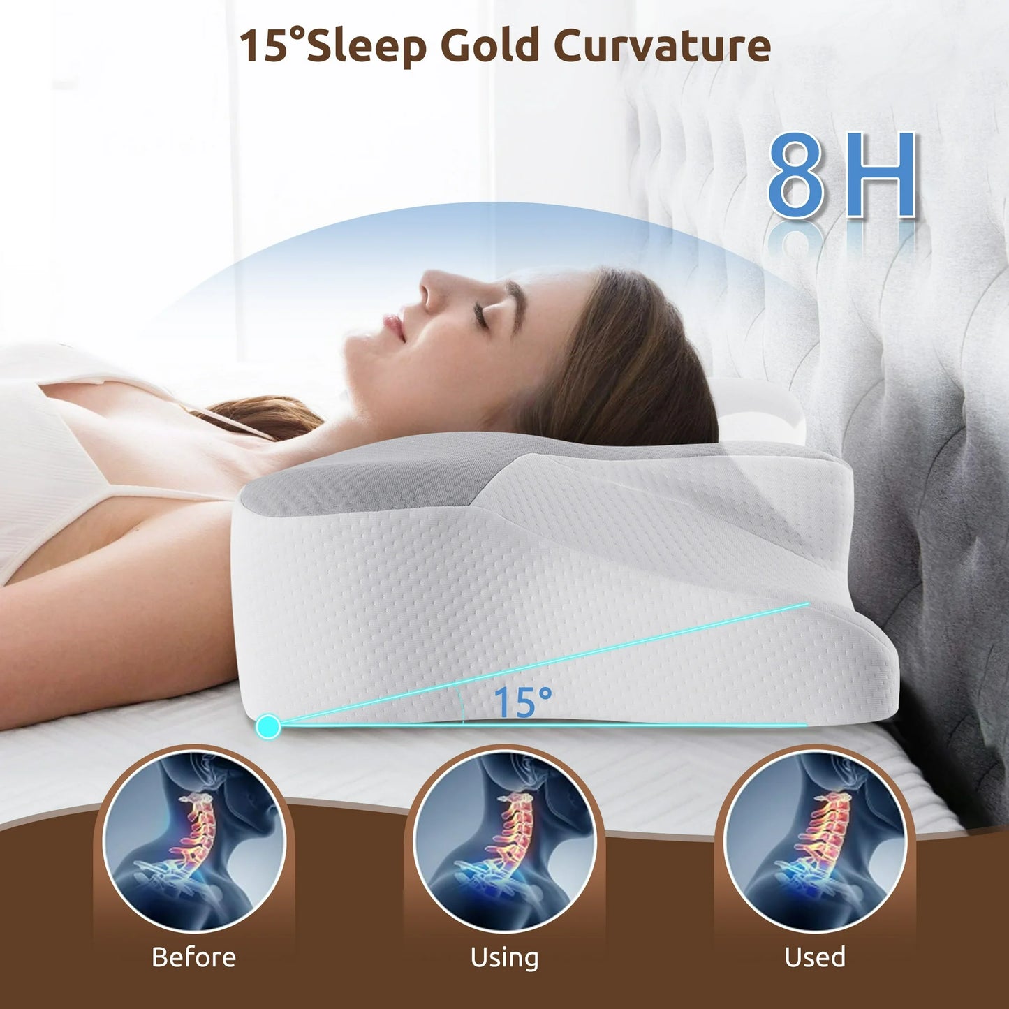 MOONORAH Memory Foam Pillow for Neck Pain Relief Cervical Sleepers Standard/Queen Gray