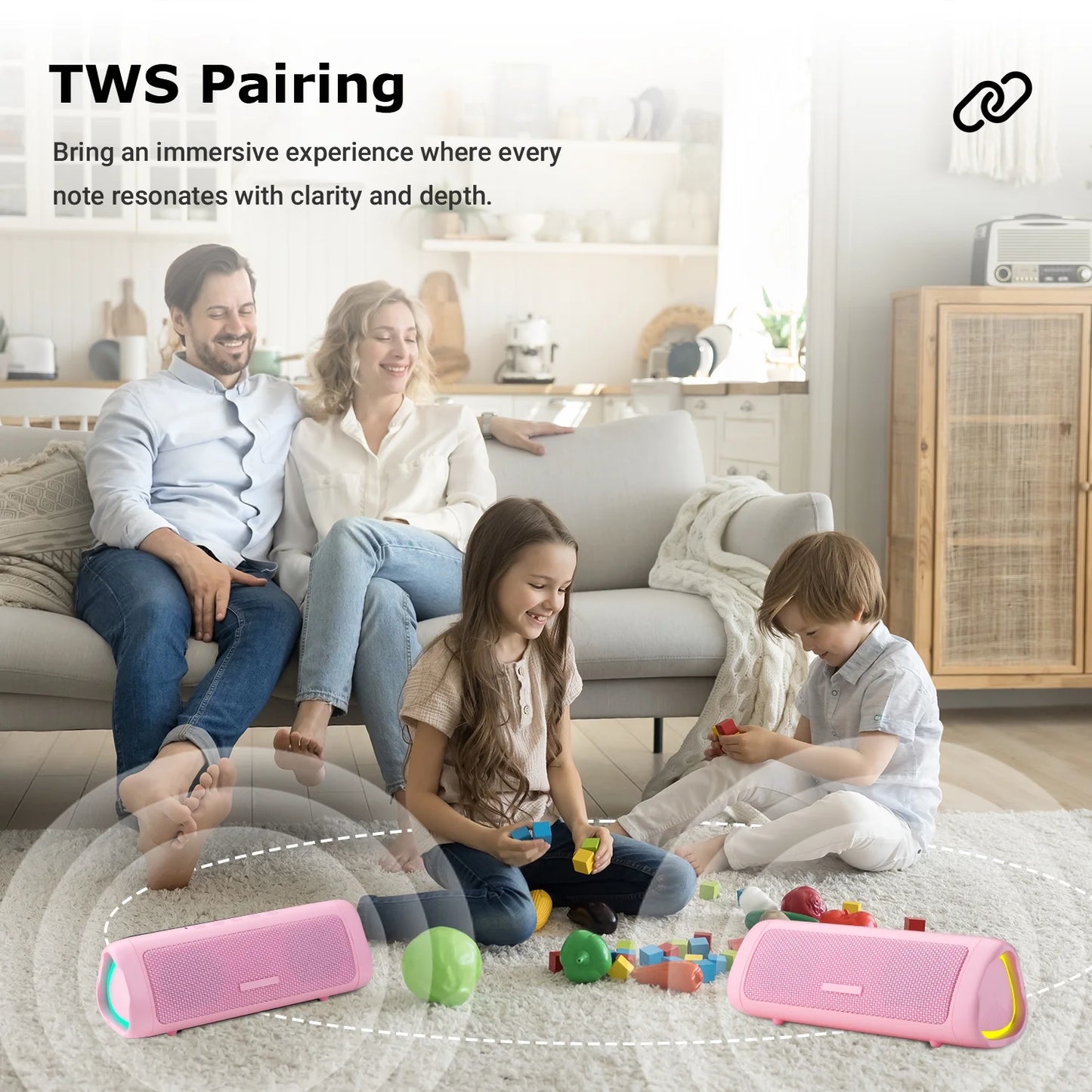 MOONORAH Bluetooth Speaker, Portable Wireless Bluetooth Speaker with HD Sound, IPX5 Waterproof, 24-Hour Playtime with Lights, Bluetooth 5.3, TWS Paring, Wireless Speaker for Home, Outdoors, Pink