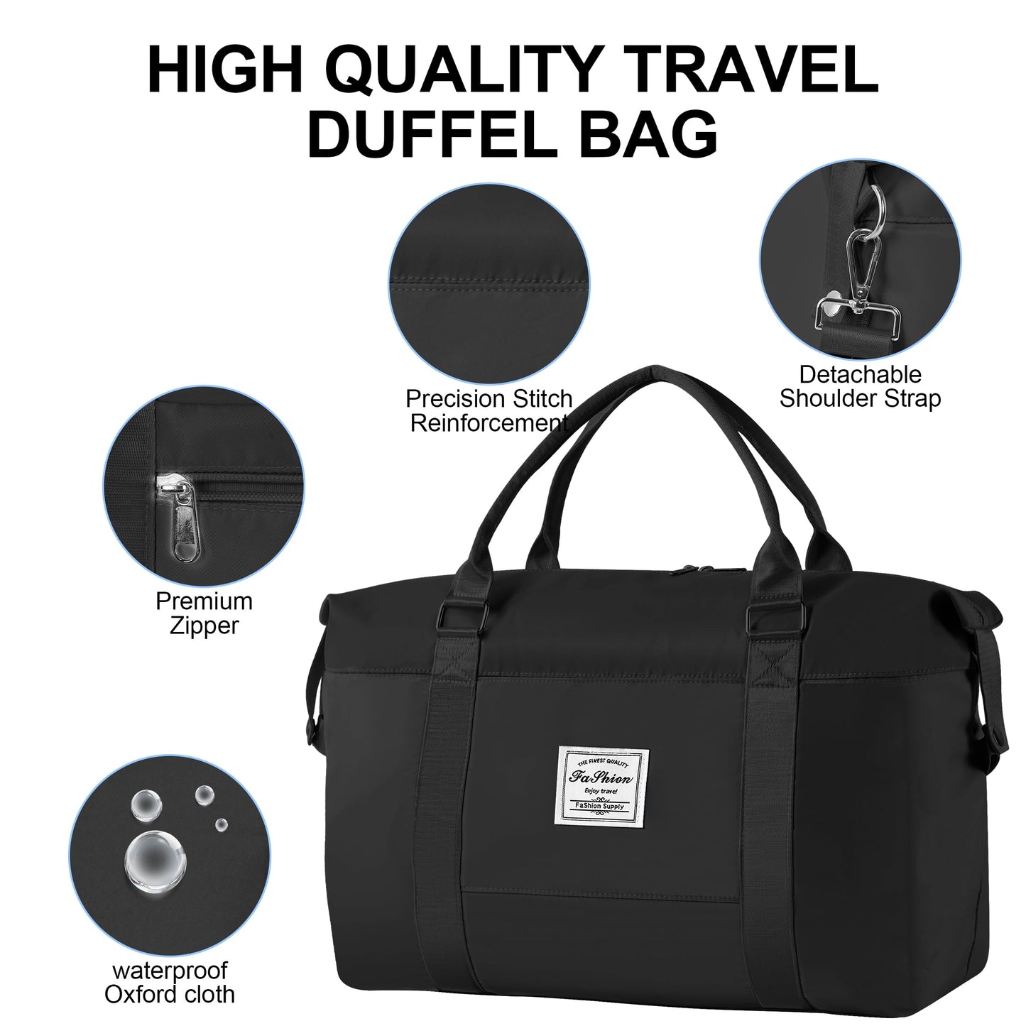 WANALIT Waterproof Duffel Bag for Gym and Travel, Weekender Carry On with Wet Dry Compartment, Luggage Sleeve, Airplane Approved (Black)