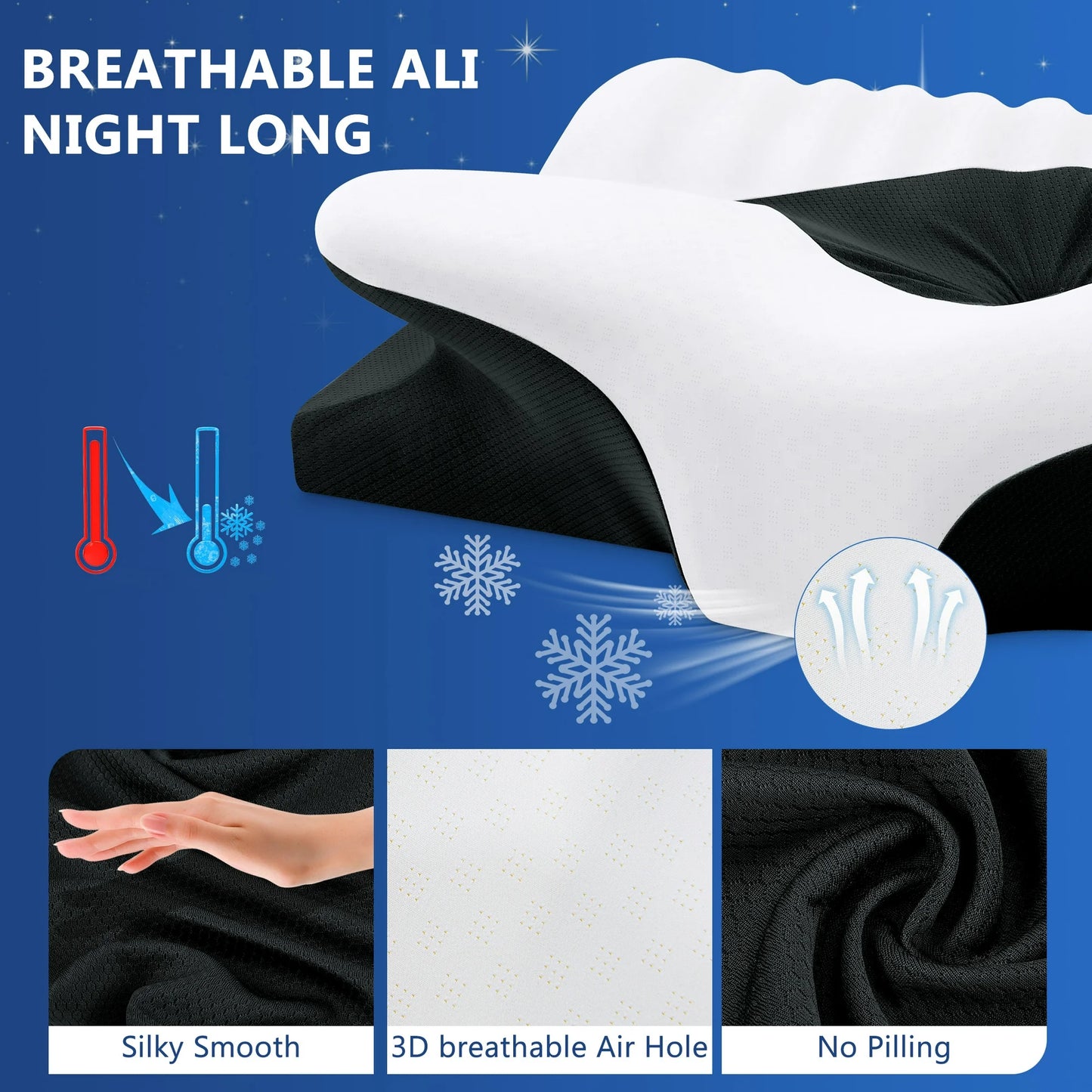 DONAMA Cervical Neck Pillow for Pain Relief Sleeping,Memory Foam Pillow with Breathable Pillowcase,Orthopedic Ergonomic Contoured Support for Side,Back and Stomach,Queen Size 23.62"×14.17"×4.72" Black