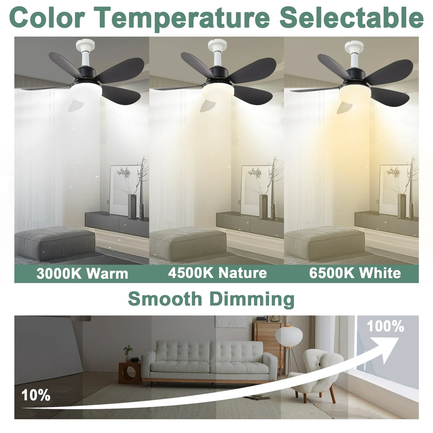 LOFTER-Pro Ceiling Fans with Lights, 20.5 inch Low Profile Ceiling Fan and Remote Control Modern Flush Mount Black Ceiling Fans, Dimmable 3 Colors ,3 Speeds, 5 Blades for Bedroom, Kitchen, Patios