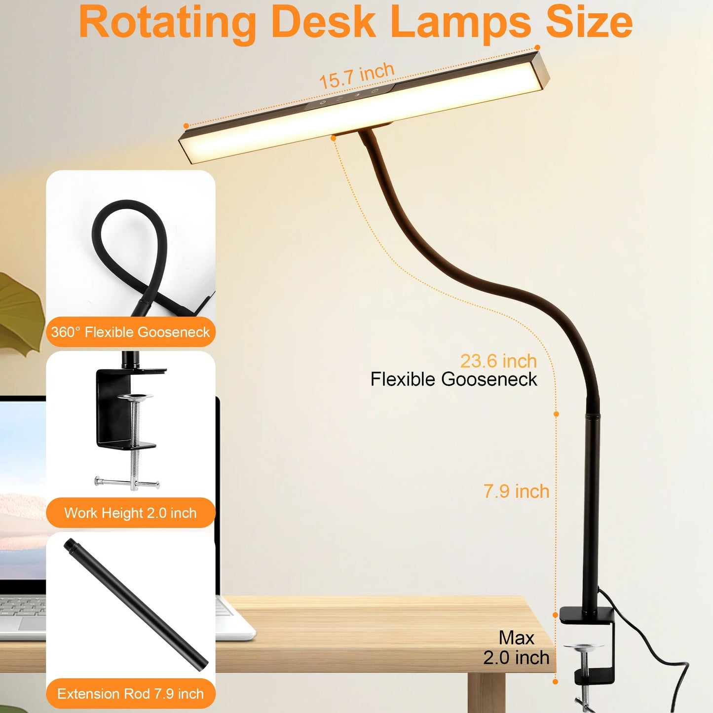 LOFTER-Pro LED Desk Lamps with Clamp, Architect Table Lights for Home Office, Long Flexible Gooseneck Memory Desk Lights with Touch Control, USB Charging Port, 3 Color Modes, Black